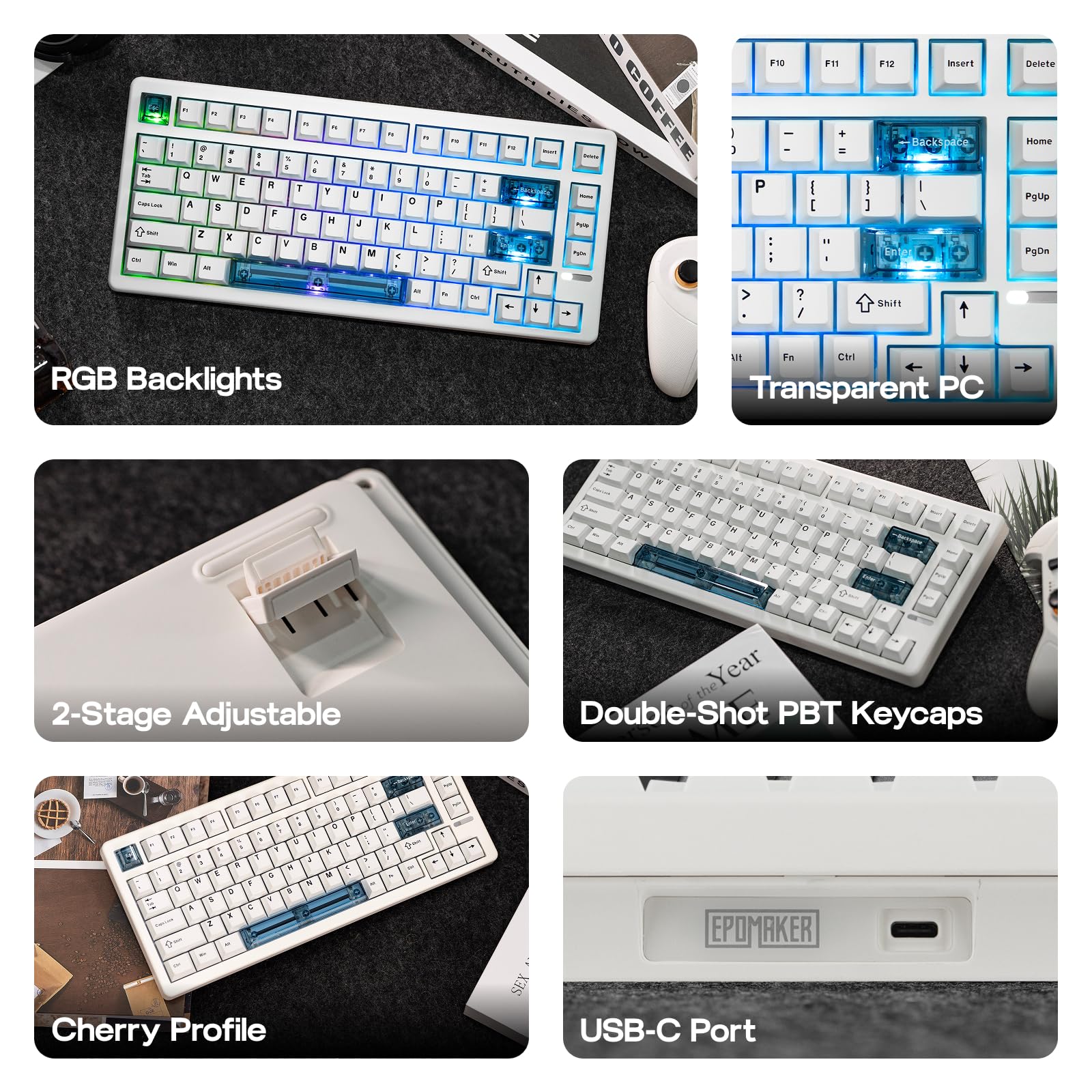 EPOMAKER HE80 Klawiatura gamingowa z efektem Hall, 8K Polling i skanowanie 32K, Creamy Gasket, DKS, SOCD, RGB Backlight, przewodowa klawiatura do gier Hot-Swap do PC i Mac (biała, magnetyczny