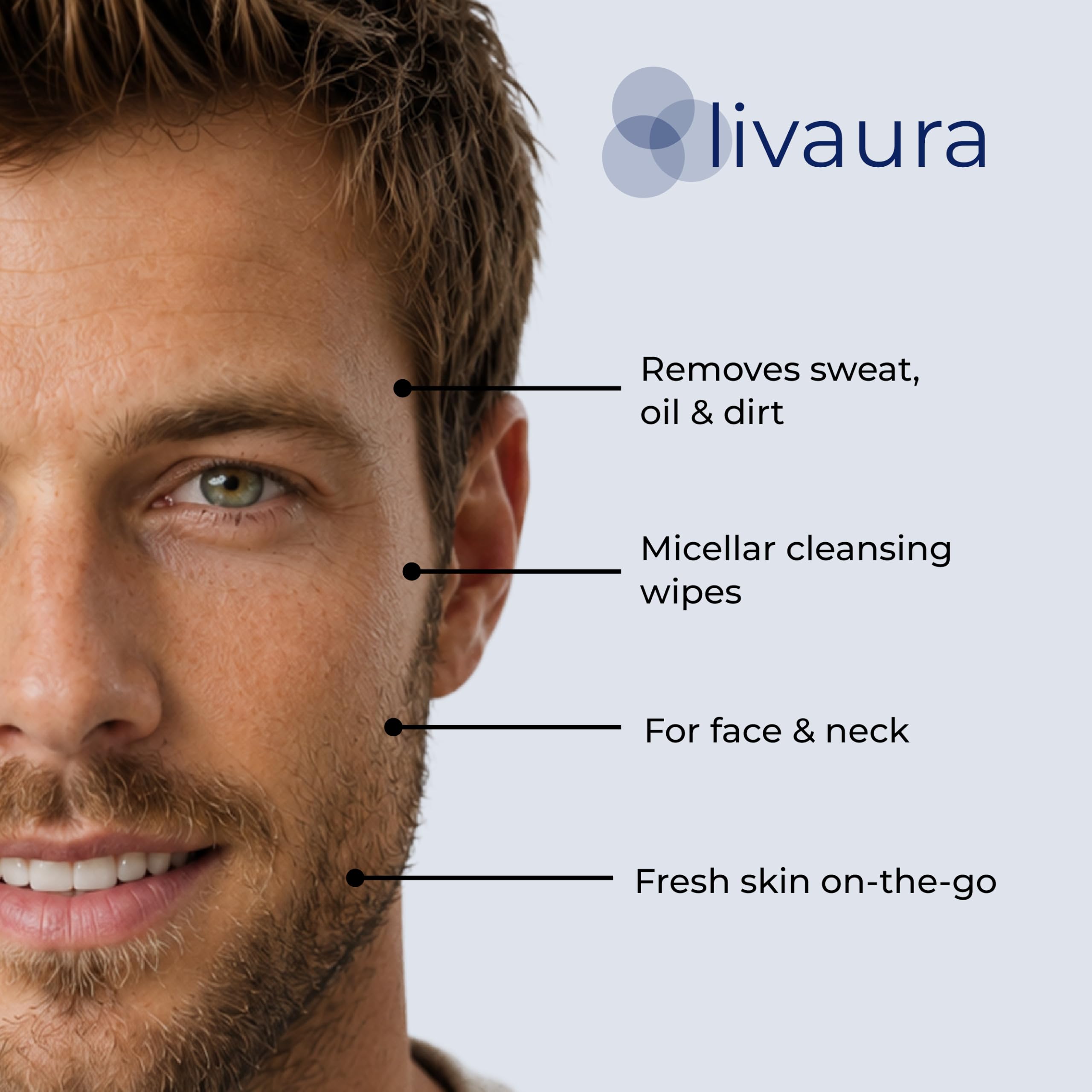 LIVAURA Retinol Men Facial Wipes Anti-Aging Cleansing Towelettes - Szybko Oczyszczają Twarz Z Potu, Oleju I Brudu Zatykającego Pory Bez Żadnych Ciężkich Pozostałości (60 Sztuk (1 Opakowanie))