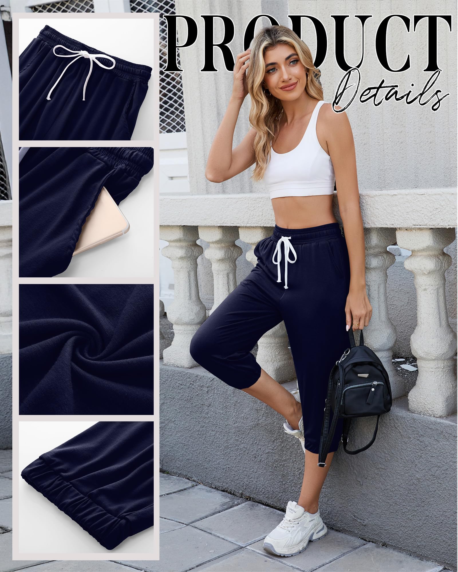 Ficerd Ensemble de 3 Pantalons de Survêtement Capri pour Femme Pantalon de Tapered Jogging Court et Décontracté pour L'été Taille Haute avec Poches