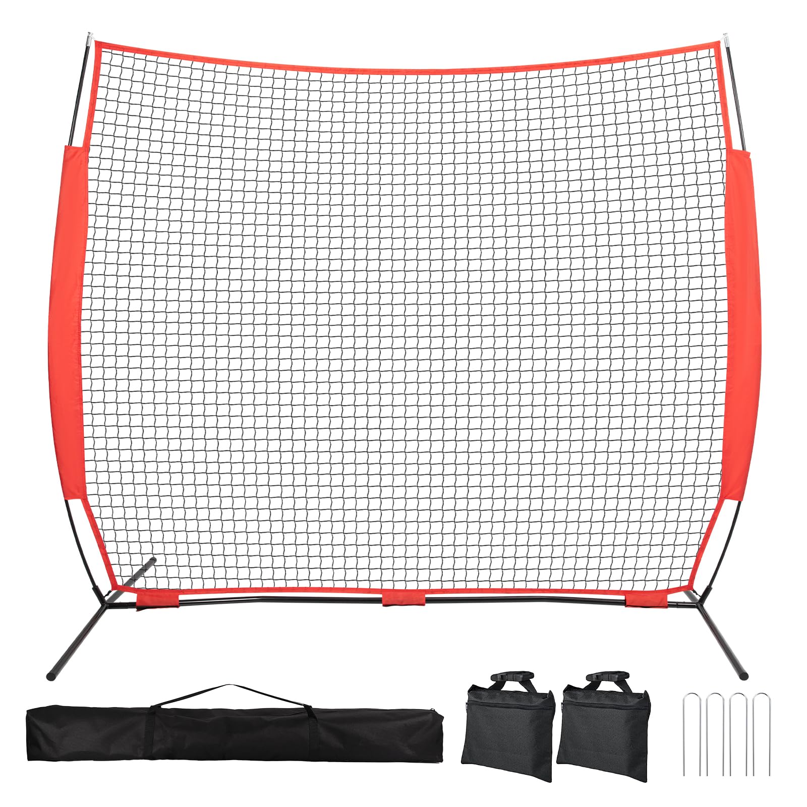 7x7ft /10x16ft /10x20ft Portable Sport Net with Handbag and 12 Ground Nails. Stable Backstop Net for Softball, Lacrosse, Soccer, Baseball. Ball Stop