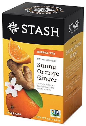 Stash Tea Sunny Orange Ginger - Té de hierbas de jengibre y naranja, naturalmente sin cafeína, proyecto sin OMG, té premium verificado sin