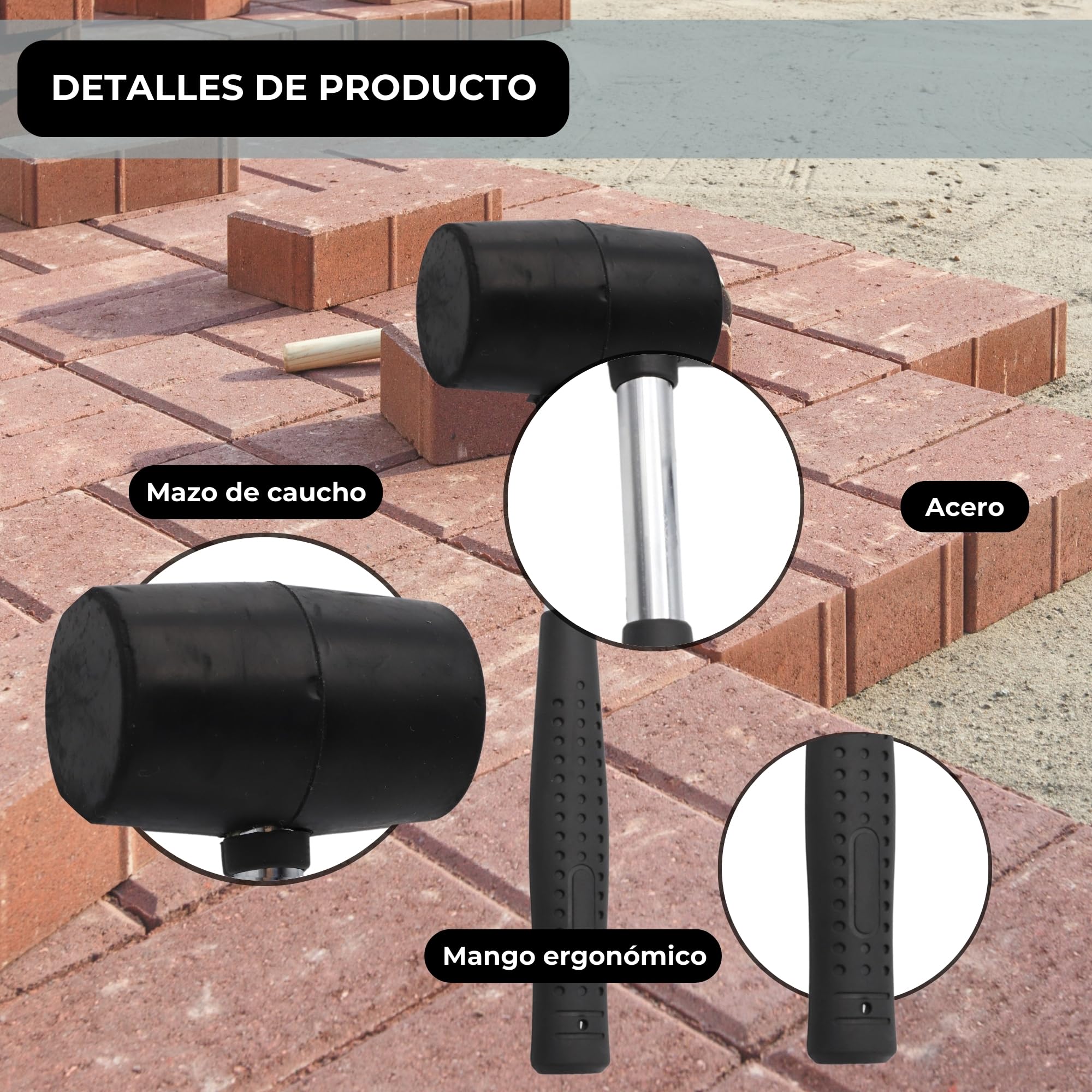 TECHZOCO Mazo de goma Martillo de hule, Martillo de goma, Mazo de goma, Herramienta de caucho, Mazo de caucho, Martillos de hule, Golpe suave, Mazo con cabeza de goma, 300 Gramos