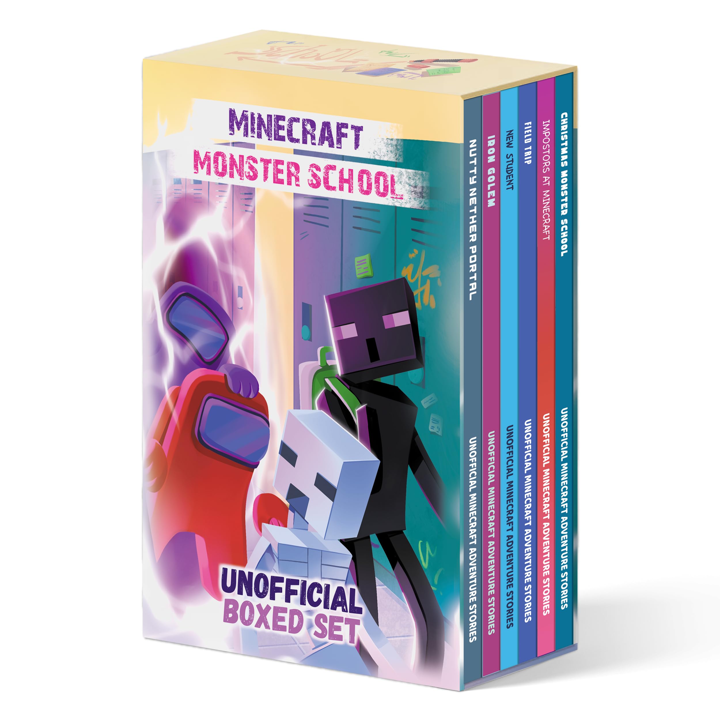 Book Set Story of a Minecraft Monster School, Video Game Inspired Adventure Stories for Young Kids, Six Books for Kids with Exclusive Slipcase Cover