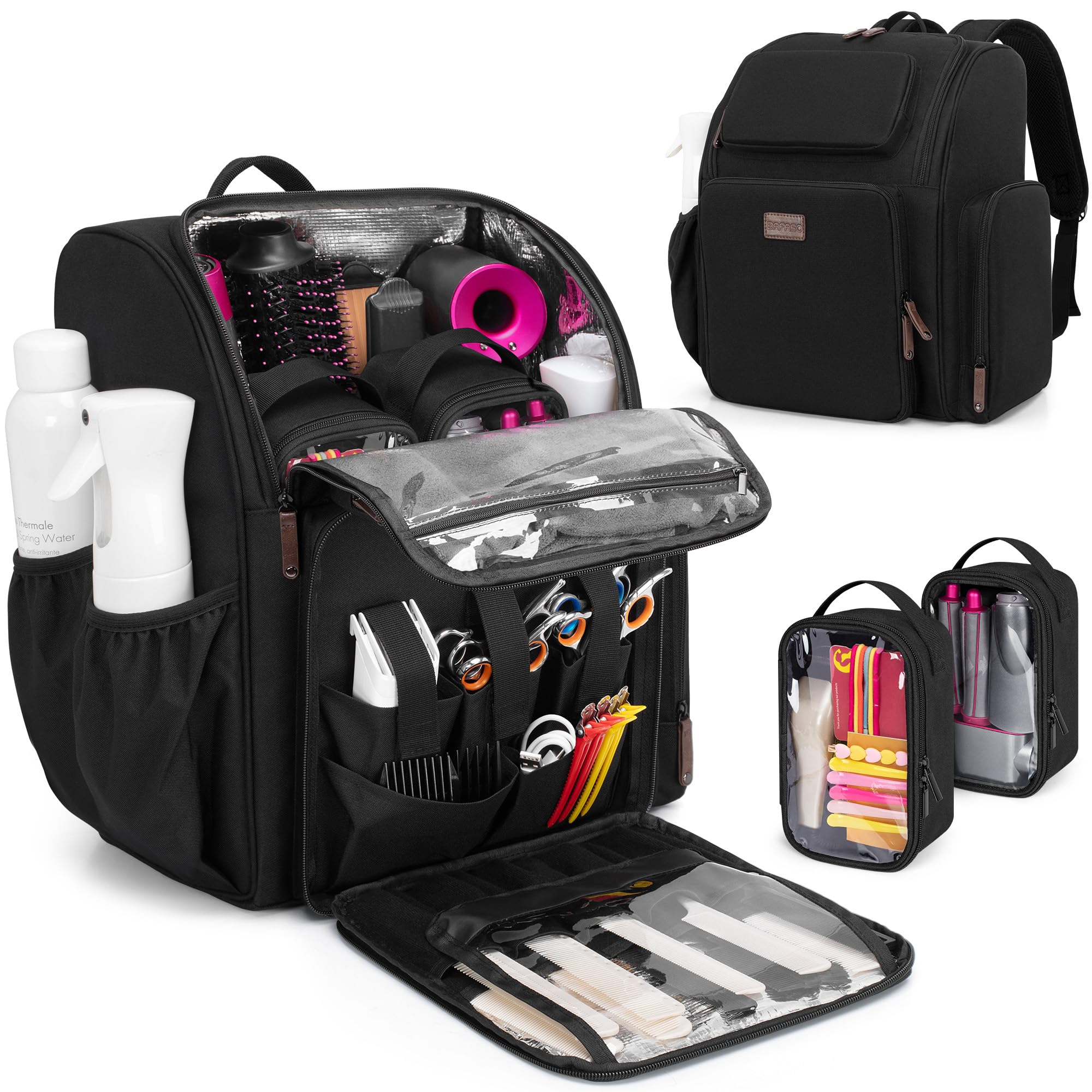 BAFASO Mochila de Peluquería Aislamiento, Bolsa de Viaje para Peluquería para Divisor Semidesmontable y Dos Bolsillos Extraíbles (Sin Accesorios), Negro