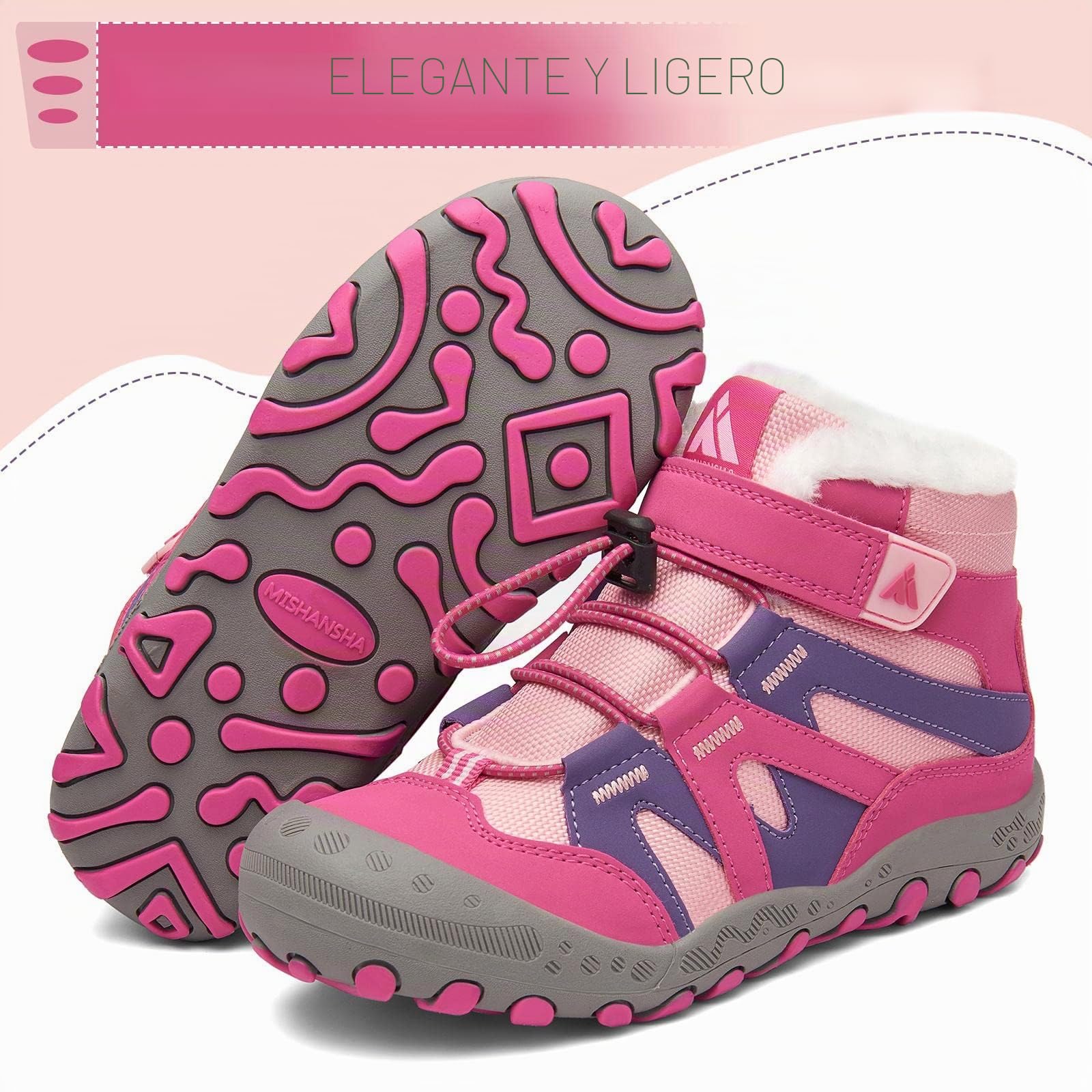 Mishansha Botas de Nieve Niño Botas Antideslizantes, Pink 27 | Forro cálido, cierre de autollenado, puntera reforzada, suela con dibujo, colegio, paseos, nieve