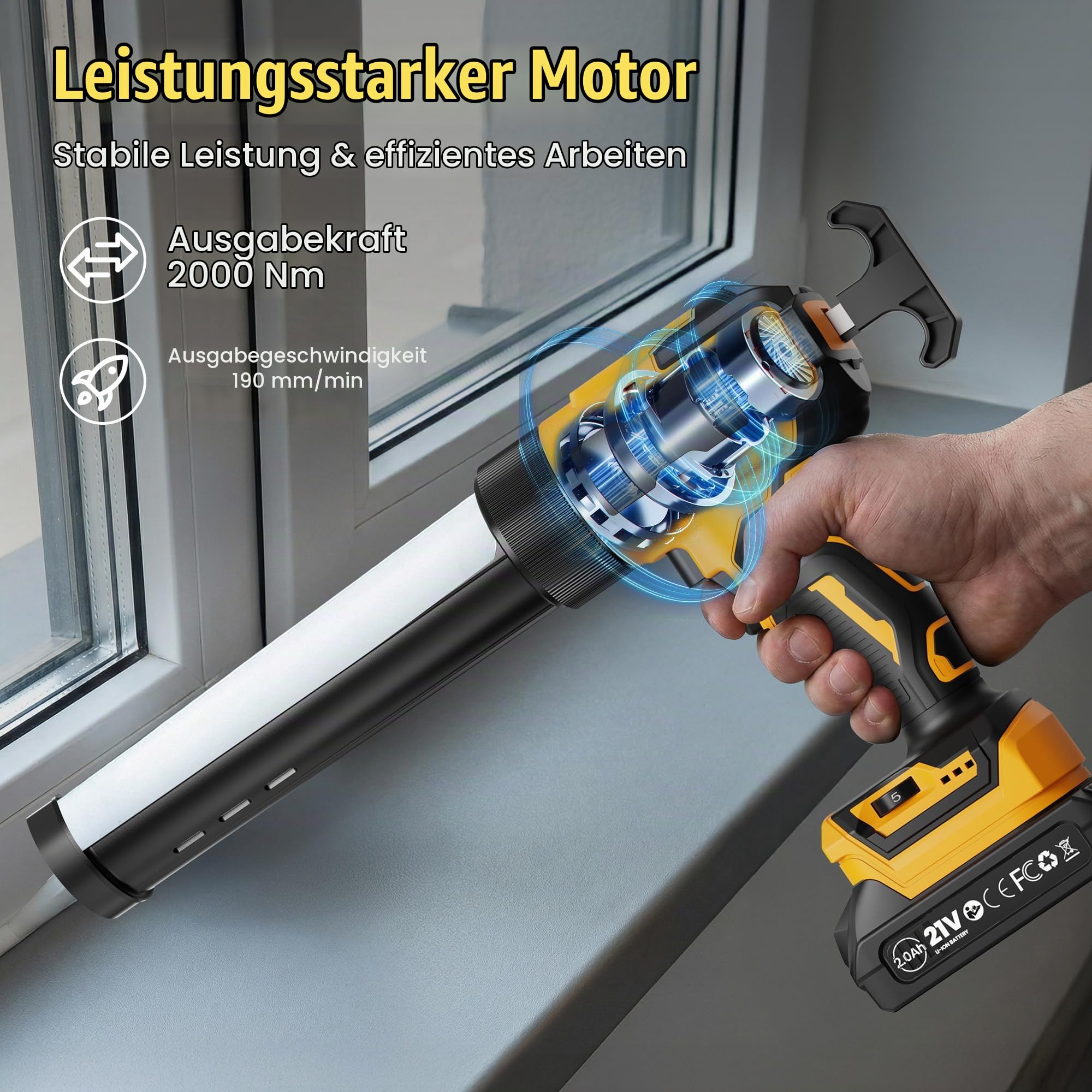 Akku Kartuschenpresse kompatibel mit Makita 18V Batterie, Elektrische Kartuschenpresse mit 2 Stück Akkus, Akku Silikonpistole mit LED, regelbare Geschwindigkeit, Anti-Tropf für Montage Reparatur