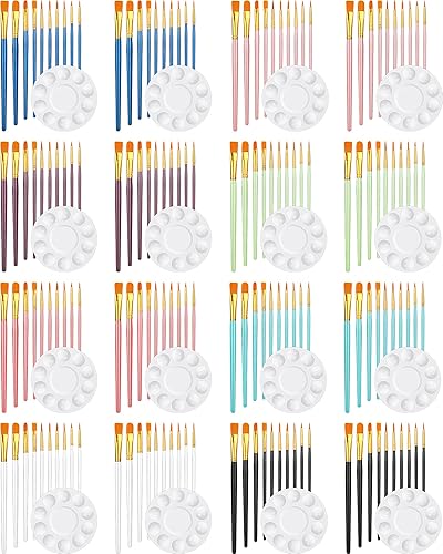 Juego de 16 pinceles de pintura, juego de 176 piezas de suministros de pintura, incluye 160 pinceles de pintura acrílica coloridos, 16 paletas de