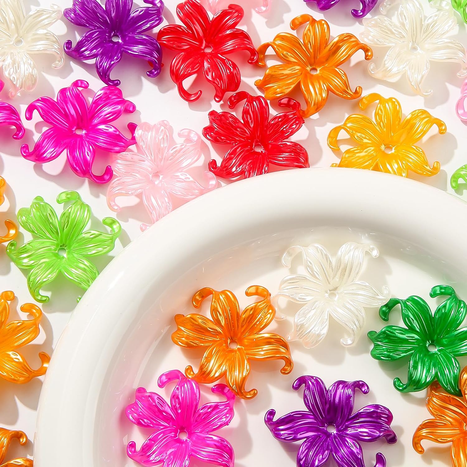 40pcs Flower Shape Beads Color Pearl Electroplate Flower Beads Pearl Lily Beads for DIY Crafts Bracelet Necklace Earrings Jewelry Making(pearlcolor) - Image 6