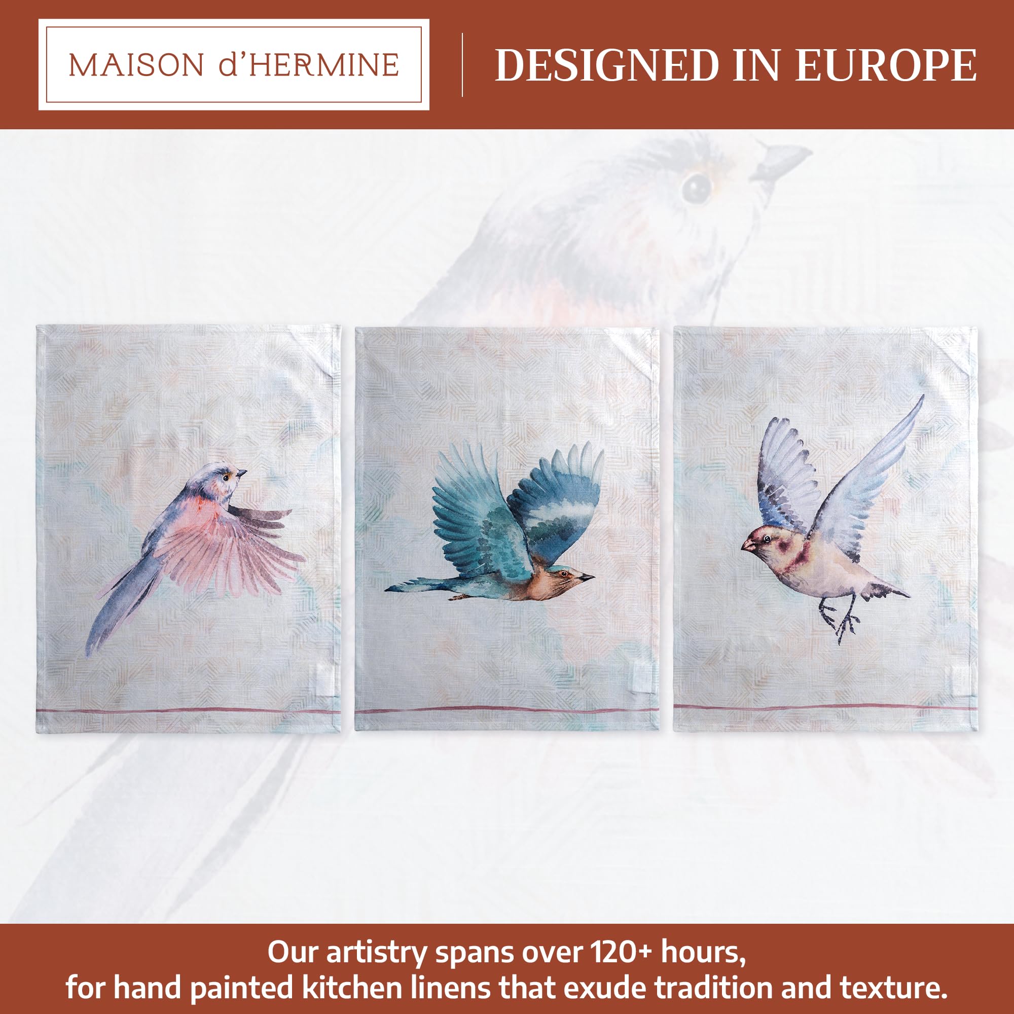 Maison d' Hermine Flying Birds 100% bawełna zestaw 3 wielofunkcyjnych ręczników kuchennych, ręczniki barowe, wiosna/lato (50 cm x 70 cm)