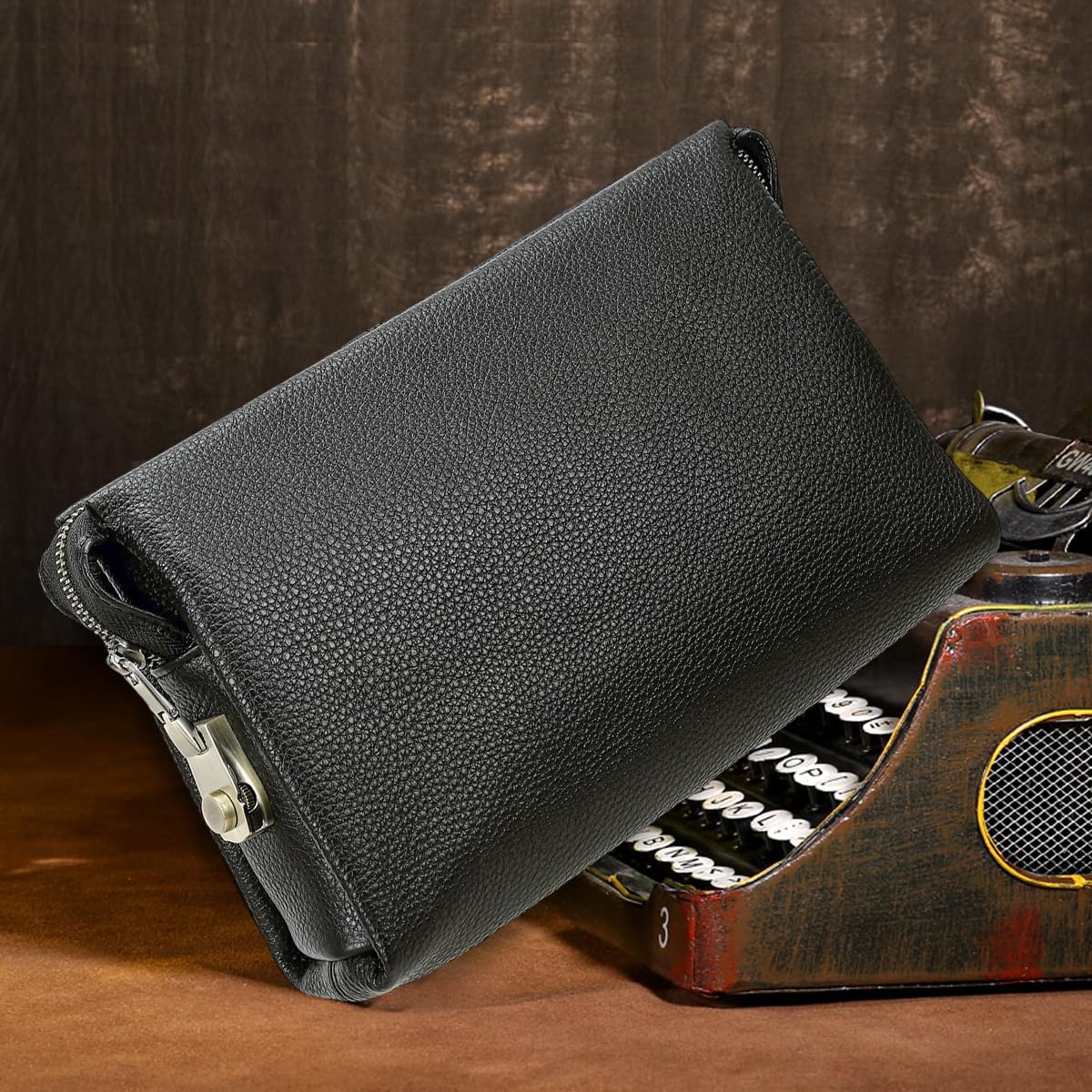 Contacts Herren Leder ID-Karte Organizer Kupplung, großer Anti-Diebstahl-Schutz für Reise und Reisepass, Telefonhalter, Handtasche mit Armband, Schwarz