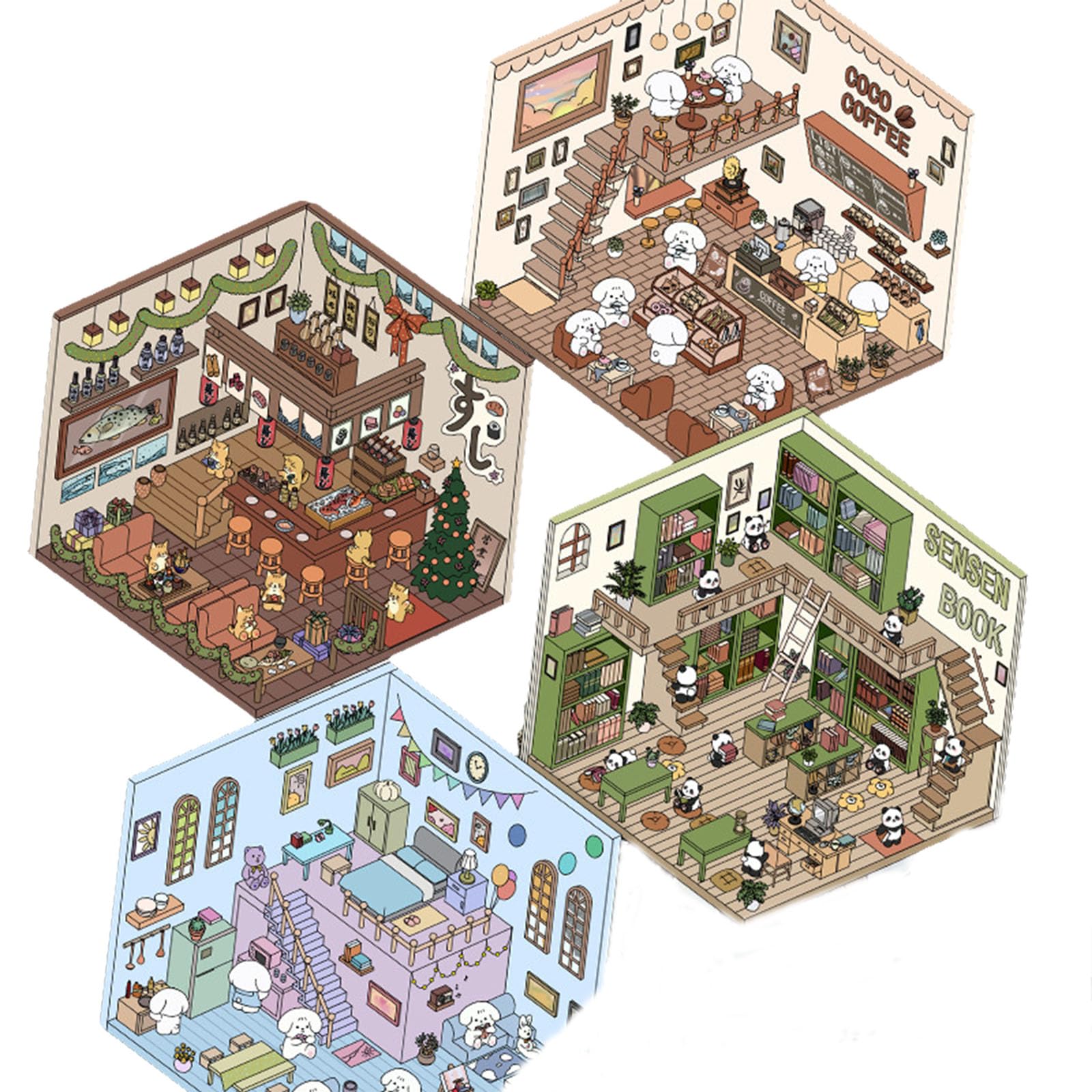 Lot De 20 Autocollants 3D Scènes Pour Enfants - DIY Maison, Restaurant, Supermarché, Avec 2 Pincettes - 9