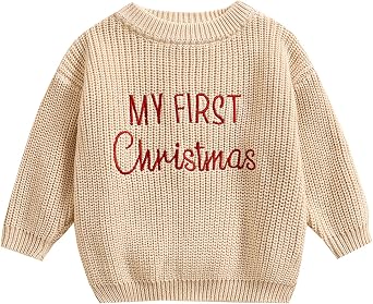 My First Christmas Baby Christmas Sweaters Letter Embroidered Long Sleeve Fall Winter Knitted Pullover