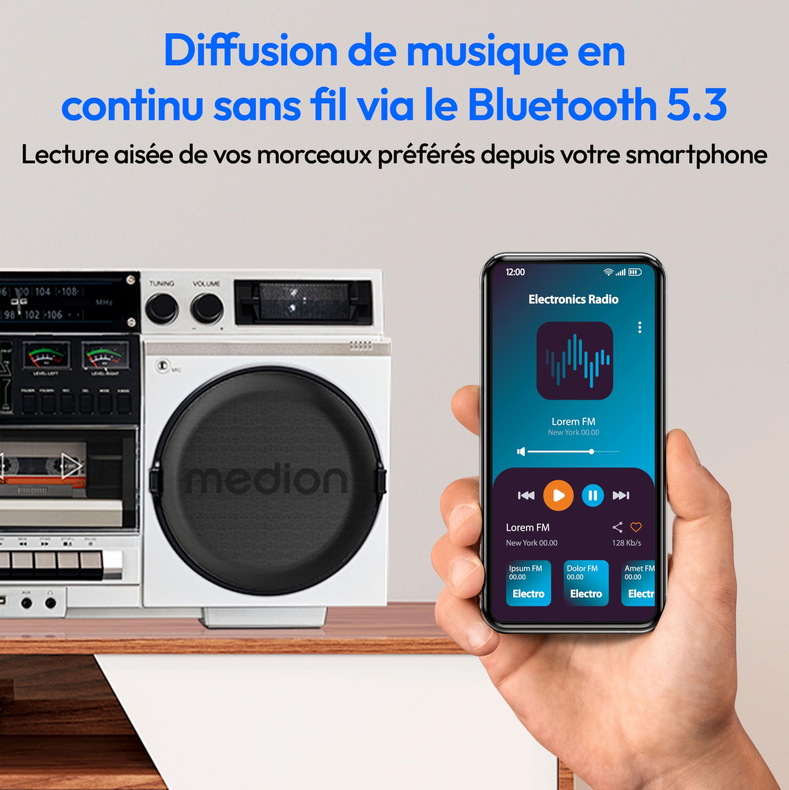 MEDION P66538 Enregistreur à cassettes Ghettoblaster rétro lecteur CD USB SD radio DAB+ Bluetooth platine cassette