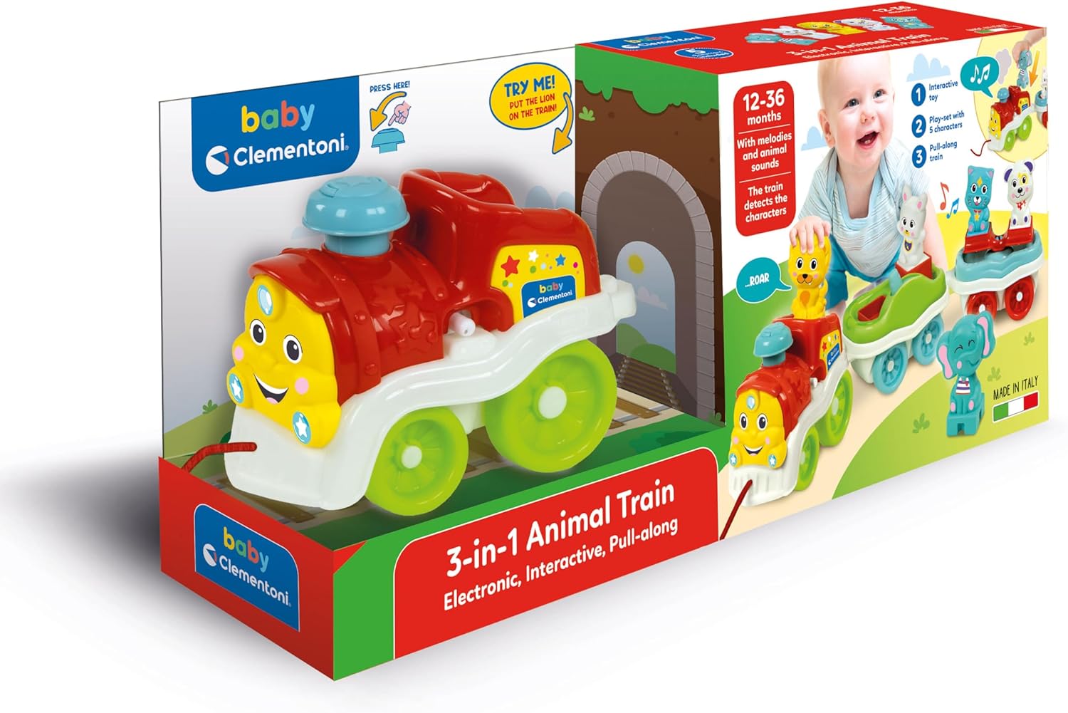 Clementoni - 17848-3-in-1 Animal Train - Train Toys, Building Set with Train and Characters, Educational Toys For Babies 12-36 Months, Made In Italy