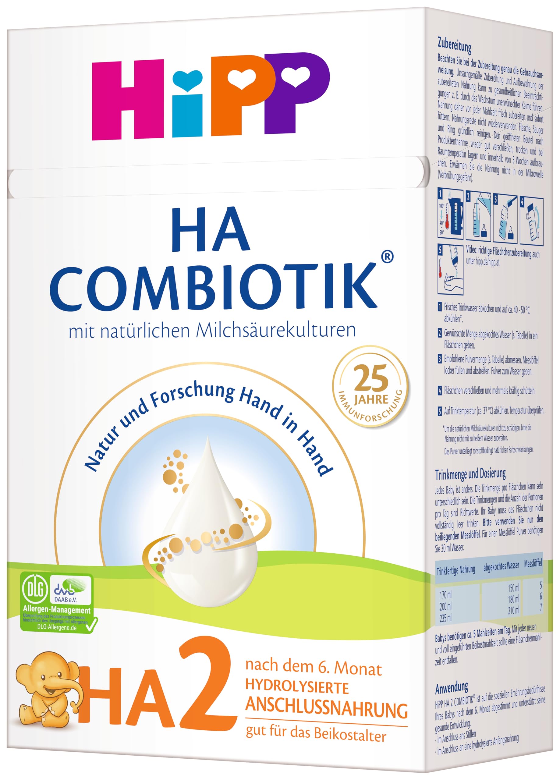 HiPP HA 2 Combiotik 4 x 600g Folgenahrung nach dem 6. Monat mit Milchsäurekulturen Ballaststoffen GOS Omega-3