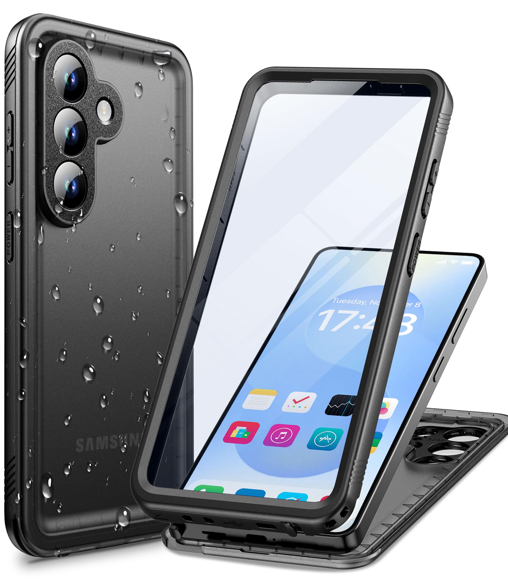 Cozycase トップクラス Samsung Galaxy S26 用 最強 防水ケース両面 米軍IP68 2m耐衝撃 全面保護カバー 完全防塵 スマホケース 対応Galaxy S 26 携帯ケース スリム 360度保護フルカバー 充電通話洗濯可能 頑丈ハード 強化前後 海 風呂水中撮影 雨 高機能手机壳 S26 Samsung ギャラクシーS26 指紋防止「黒」