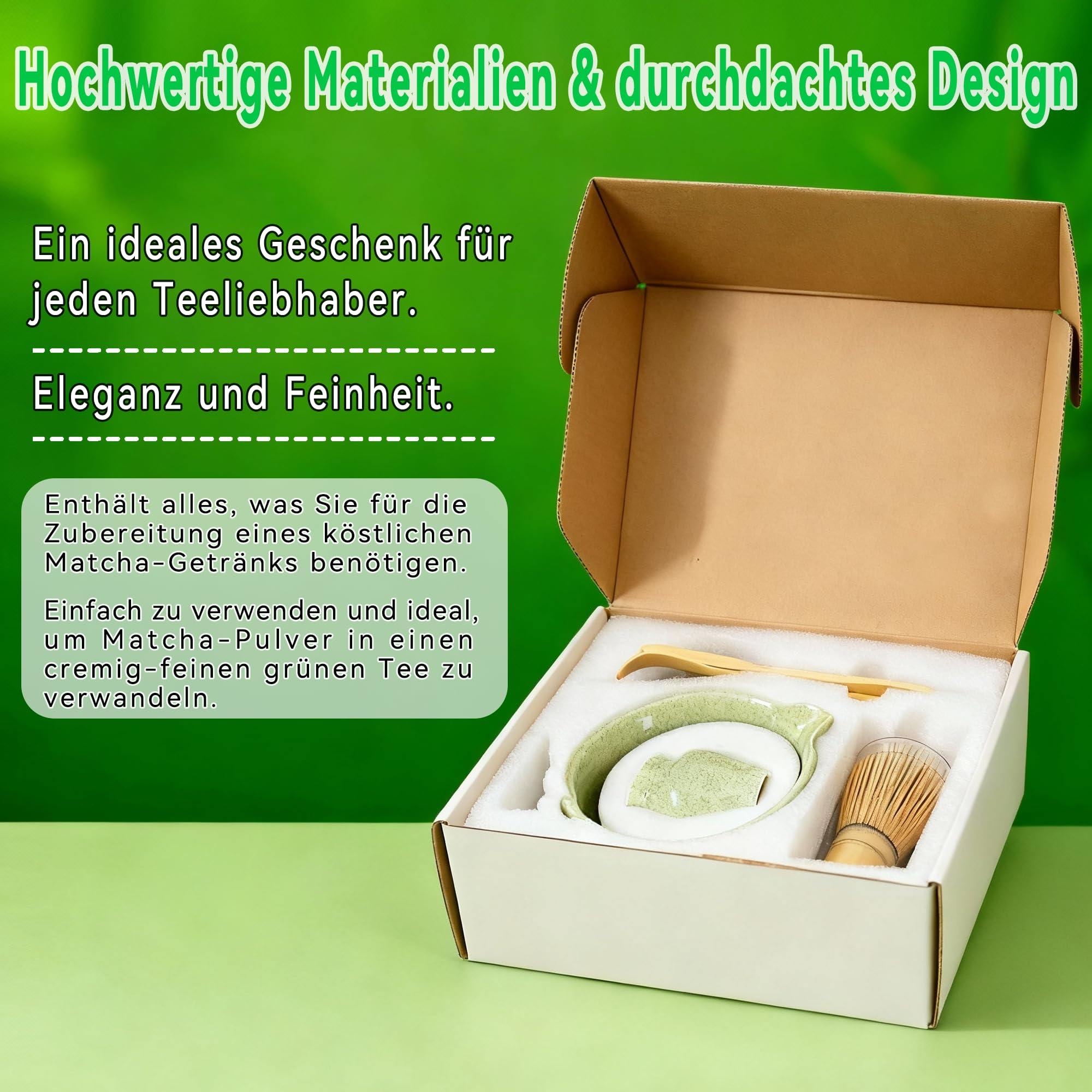 Matcha Set – Matcha Tee Zubehör – Matcha Schale – Matcha Besen – Matcha Schüssel mit Ausgießer Bambus Whisk – Japanisches Tee Set – 8-teiliges Matcha Tee Set für Liebhaber, Ozeanblau