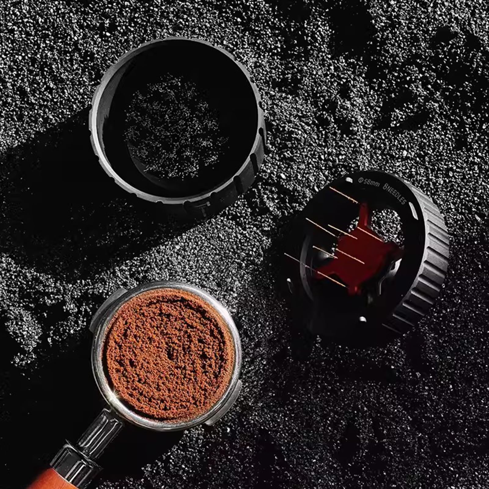Dystrybutor igieł do espresso, 58 mm igłowy niwelator do kawy, regulowana wysokość z podstawą dla idealnego rozprowadzania mielenia kawy