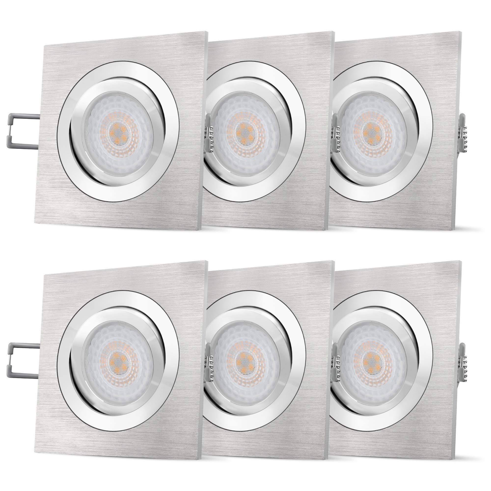 SSC-LUXon QF-2 6 Stück Deckeneinbaustrahler LED flach eckig mit fourSTEP Dimmbar ohne Dimmer - 4W neutralweiß Spot schwenkbar