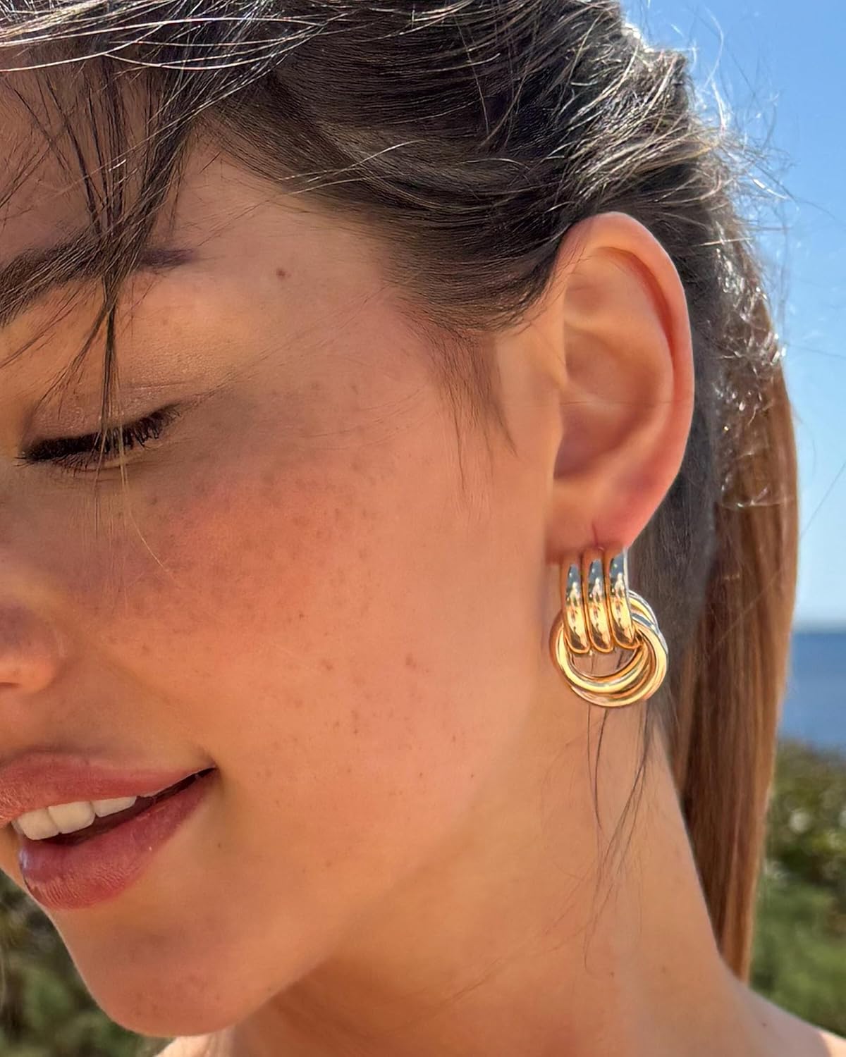 Gold Earrings for Women, 14K Gold Plated Hypoallergenic Statement Knot Chunky Gold Earrings Lightweight Chunky Jewelry for Women - Image 3