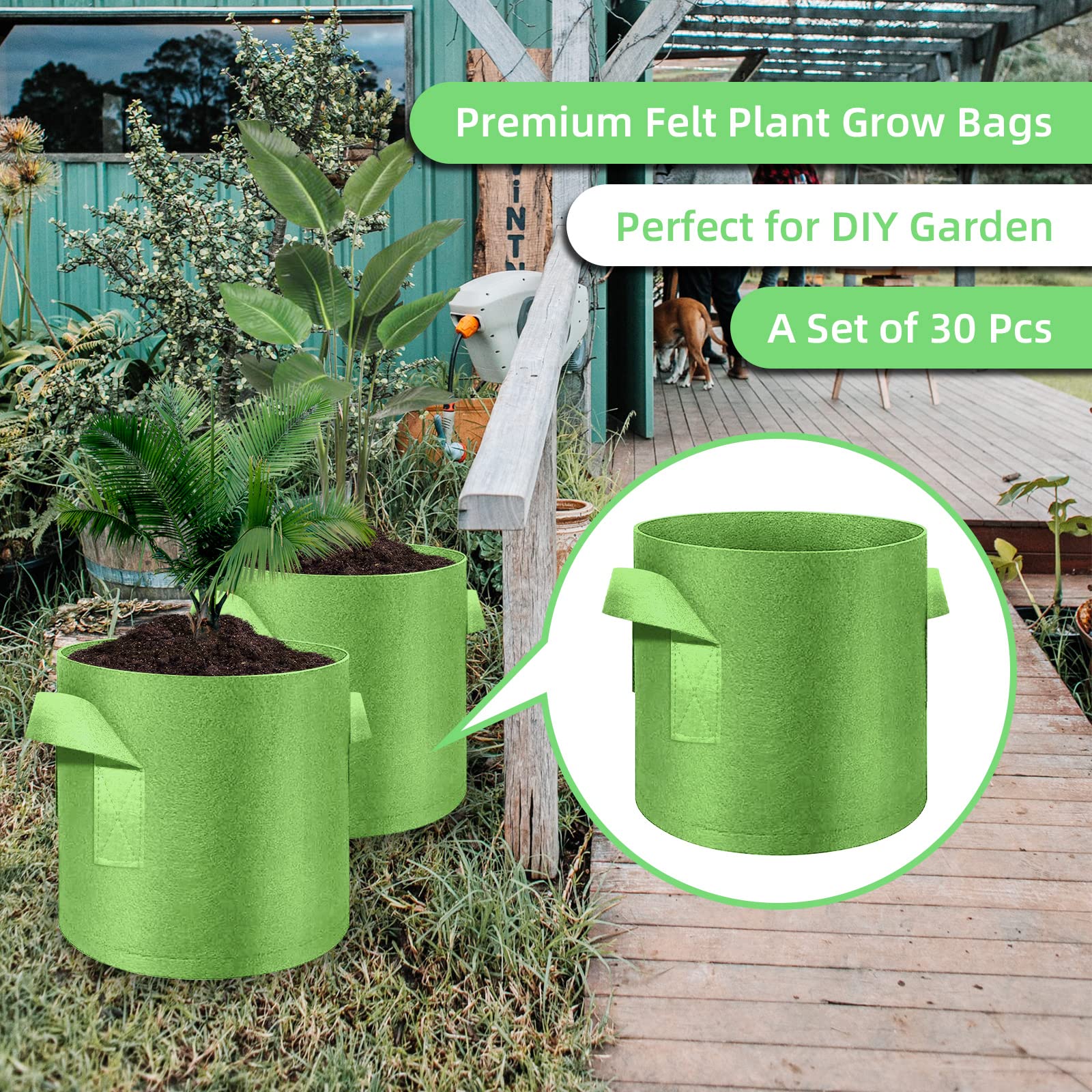 Lot de 30 sacs de culture en tissu non tissé avec poignées, 30 litres, pots de fleurs en tissu non tissé pour légumes, fleurs, pommes de terre (vert)