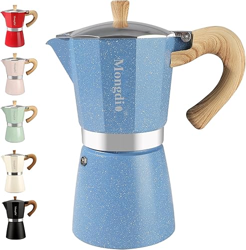 Miniatura 11 de Mongdio Cafetera de café expreso Moka Pot, cafetera cubana, cafetera de estufa Moka Italian Espresso Greca, cafetera percoladora, 3 tazas de Negro