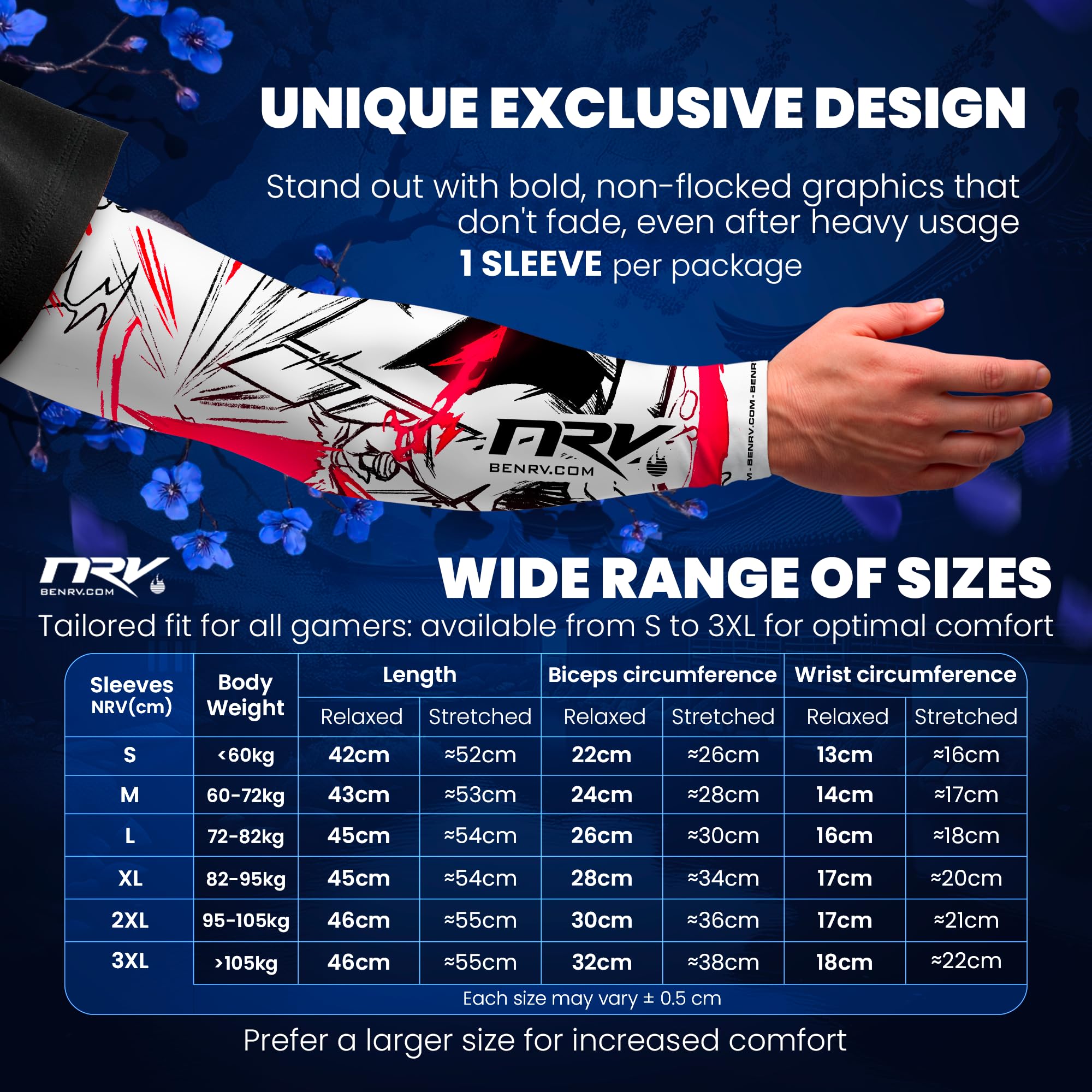 NRV Team HEROIC Puño Gaming – Comodidad y Control – Anti-Friction – Diseño Esport – Blanco & Rojo – Talla S a 3XL
