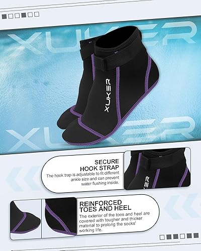 Miniatura 26 de XUKER Calcetines de neopreno, 0.118 in Playa Voleibol Arena Fútbol Agua Traje Calcetines para Buceo Snorkeling Kayak Remo Negro