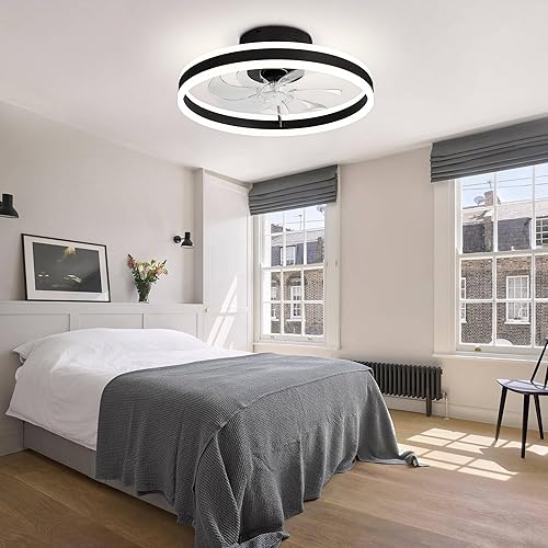 Miniatura 2 de Dawn Whisper Ventilador de techo de perfil bajo con luz, ventiladores de techo negros con luces y control remoto ventilador de techo silencioso de