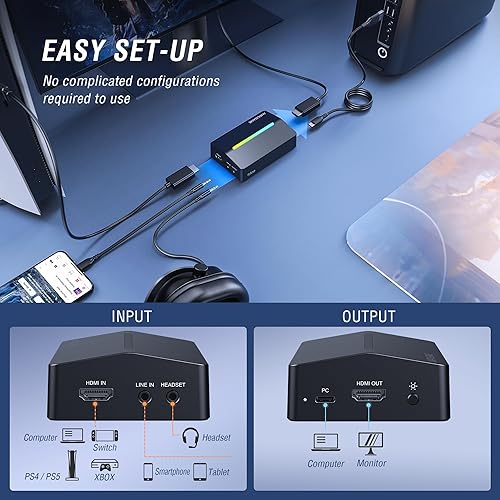 Miniatura 4 de Tarjeta de captura de video Fifine AmpliGame, HD 1080 60fps para audio y video, juegos, transmisión en vivo, tarjeta de captura HDMI 4K a USB