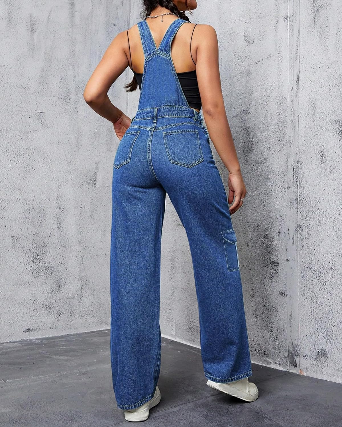 Womens Overalls Demin Wide Leg Cargo jumpsuit Loose Fit Bib Baggy Jean Overalls Adjustable Straps for Women. - Image 3