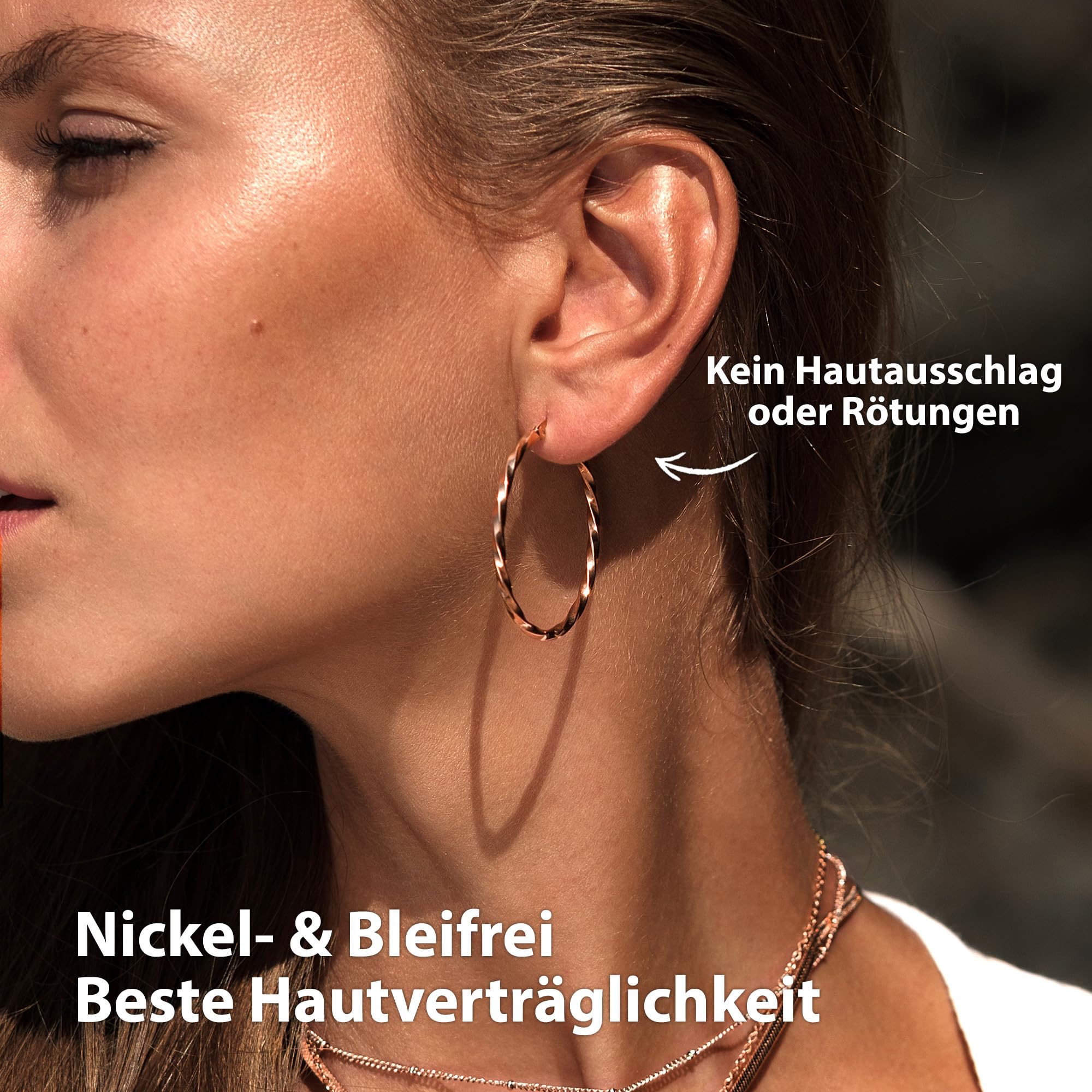 BONNYBIRD® Wasserfeste Edelstahl Creolen Groß in Silber, Gold & Roségold - Ohrringe Damen aus hochwertigem Chirurgenstahl, 100% Wasserfest & Hautverträglich "BonnyFly" (40 mm)