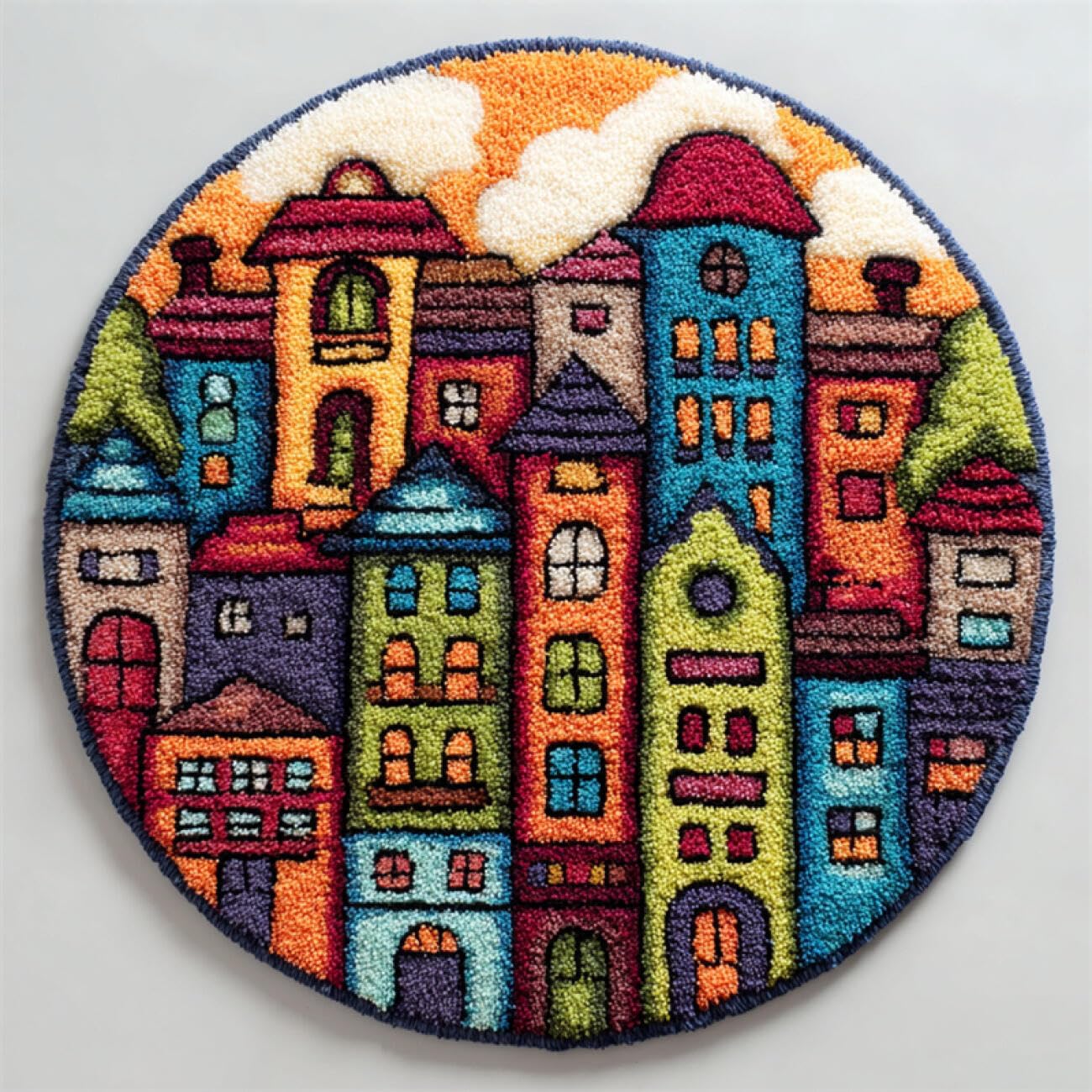 Kitquiver Latch Hook Kit Rug Cartoon House DIY Rug Making Craft Kits with Yarn & Canvas and Crochet Needle Embroidery Decoration 80x80cm