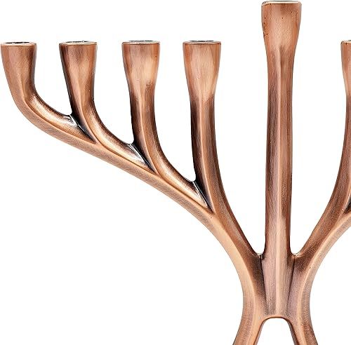 Miniatura 4 de Menorá contemporánea de Hanukkah, pulida, no se deslustra, sostiene la mayoría de las velas de Hanukkah (cobre)