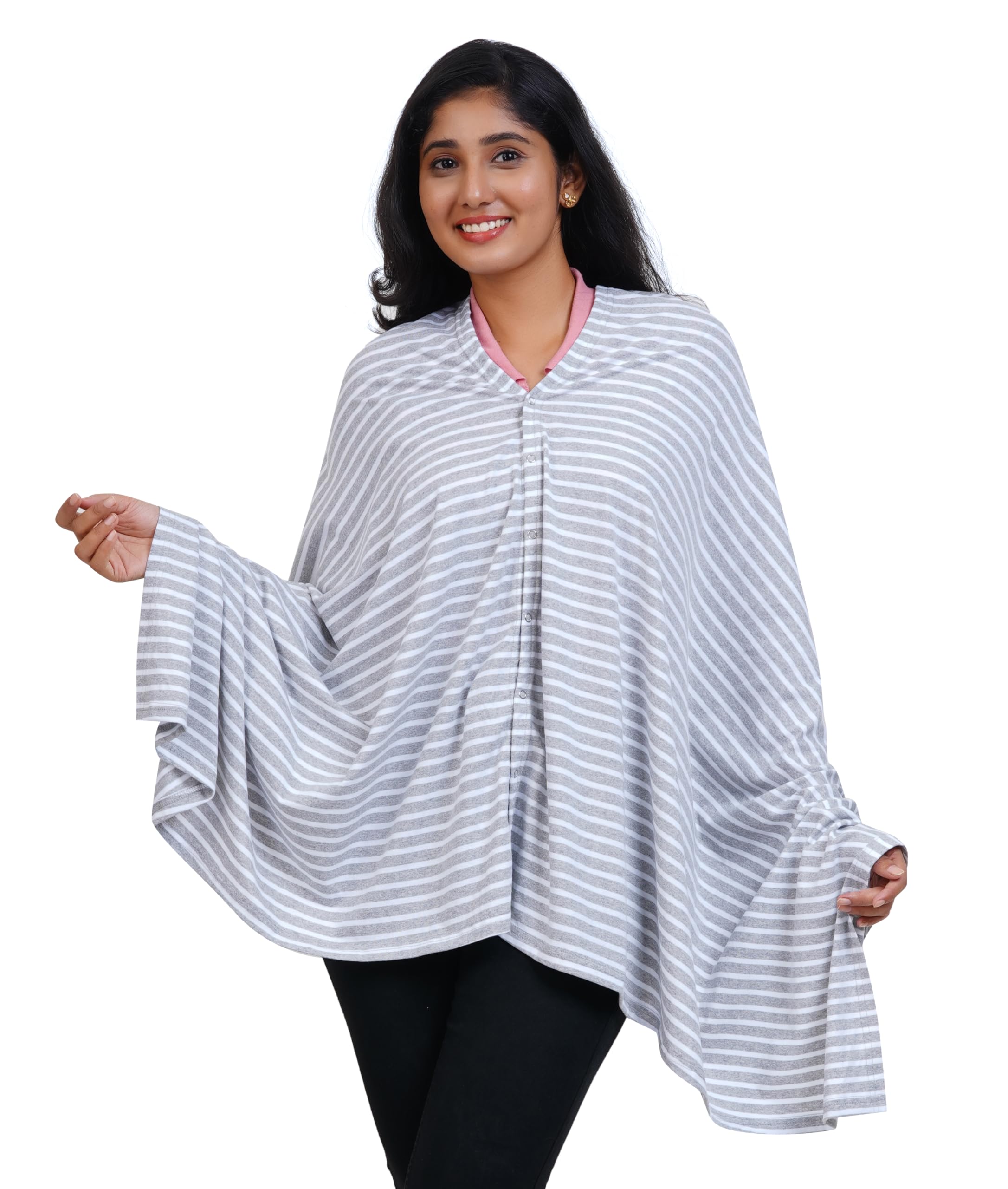 Kowsi Soft Mother's Nursing & Feeding Shawl Feeding Cloak (Stripes) (Grey Melange) - Image 5 thumbnail