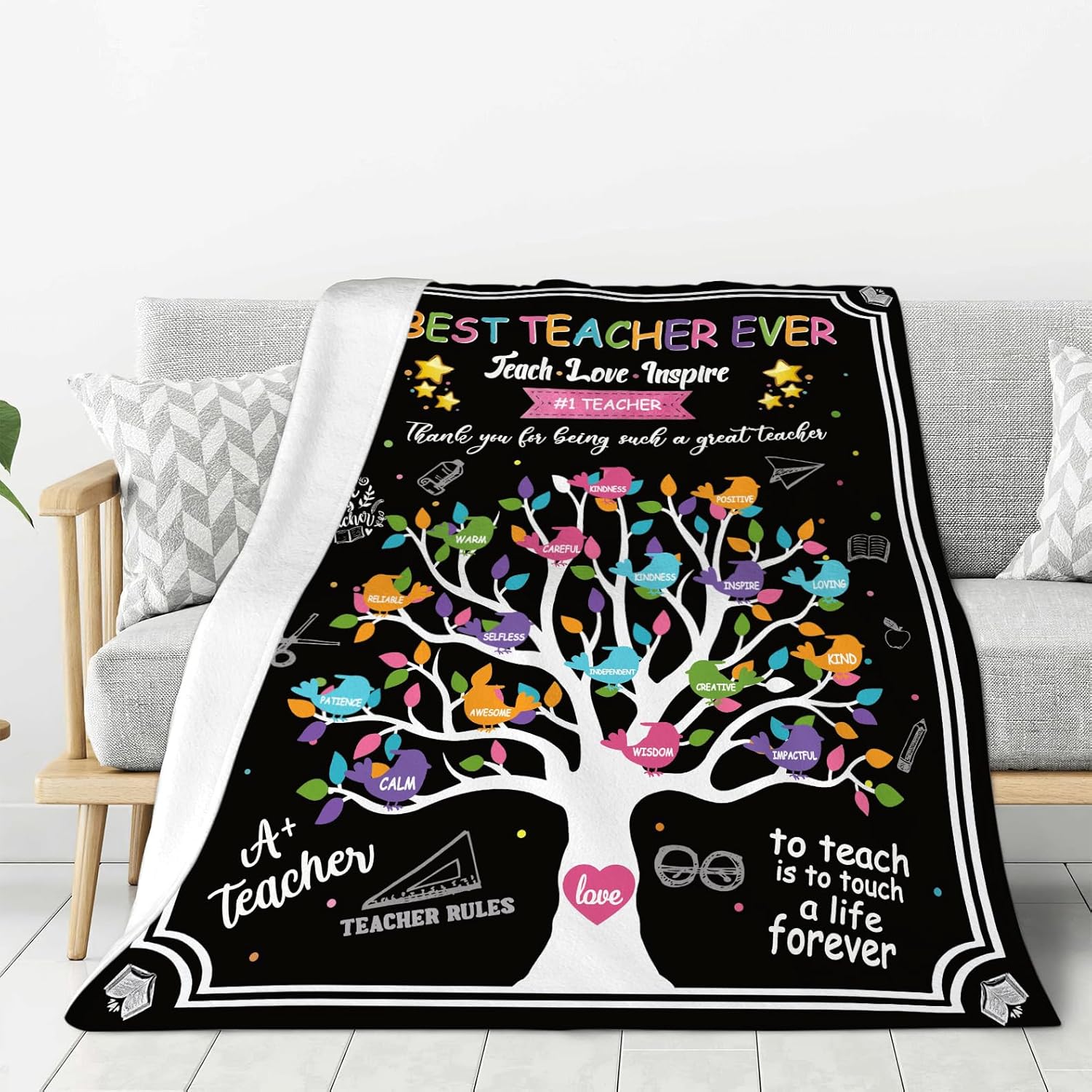 banonaty Best Teacher Blanket Teacher Throw Blankets Cozy Fleece Flannel Blanket Teacher Appreciation Gifts for Women Men Girls Adult for Couch Sofa Bed Decor 40"X50" - Image 2