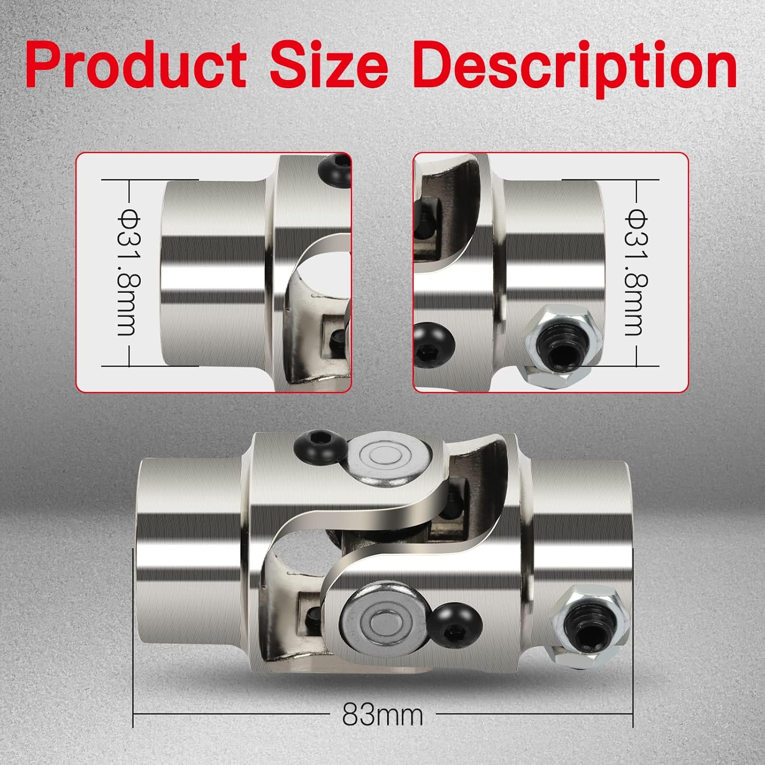 CCIYU Single Steering Universal Joints 3/4 Round x 3/4" DD U-Joint Shaft Chrome 83mm