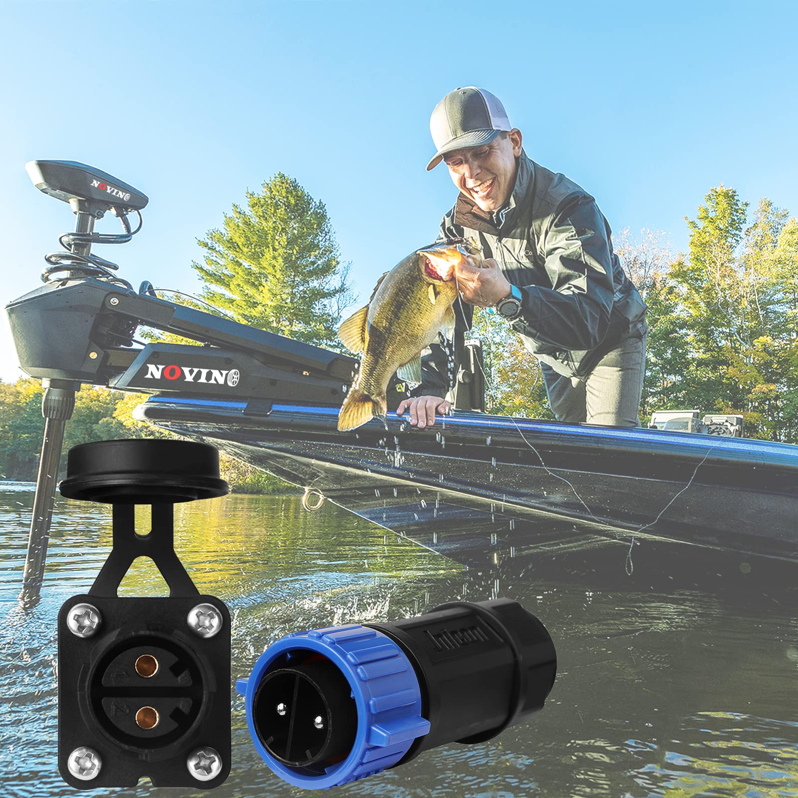 Set di Prese per Motore Pesca a Traina 12V/24V/36V/48V Connettore Alimentazione CC Impermeabile Barche Marine 2 Pezzi