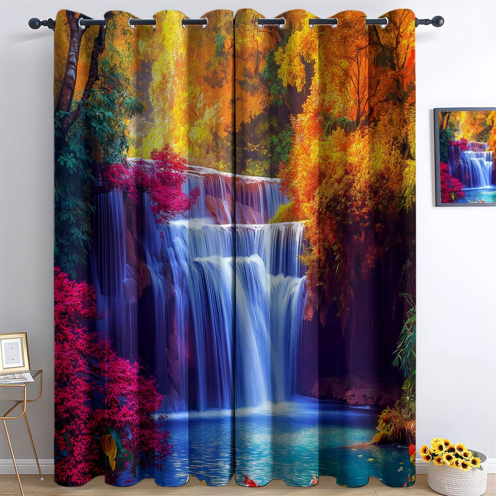 Rideaux occultants haut de gamme motif cascade forêt d'automne 225cm