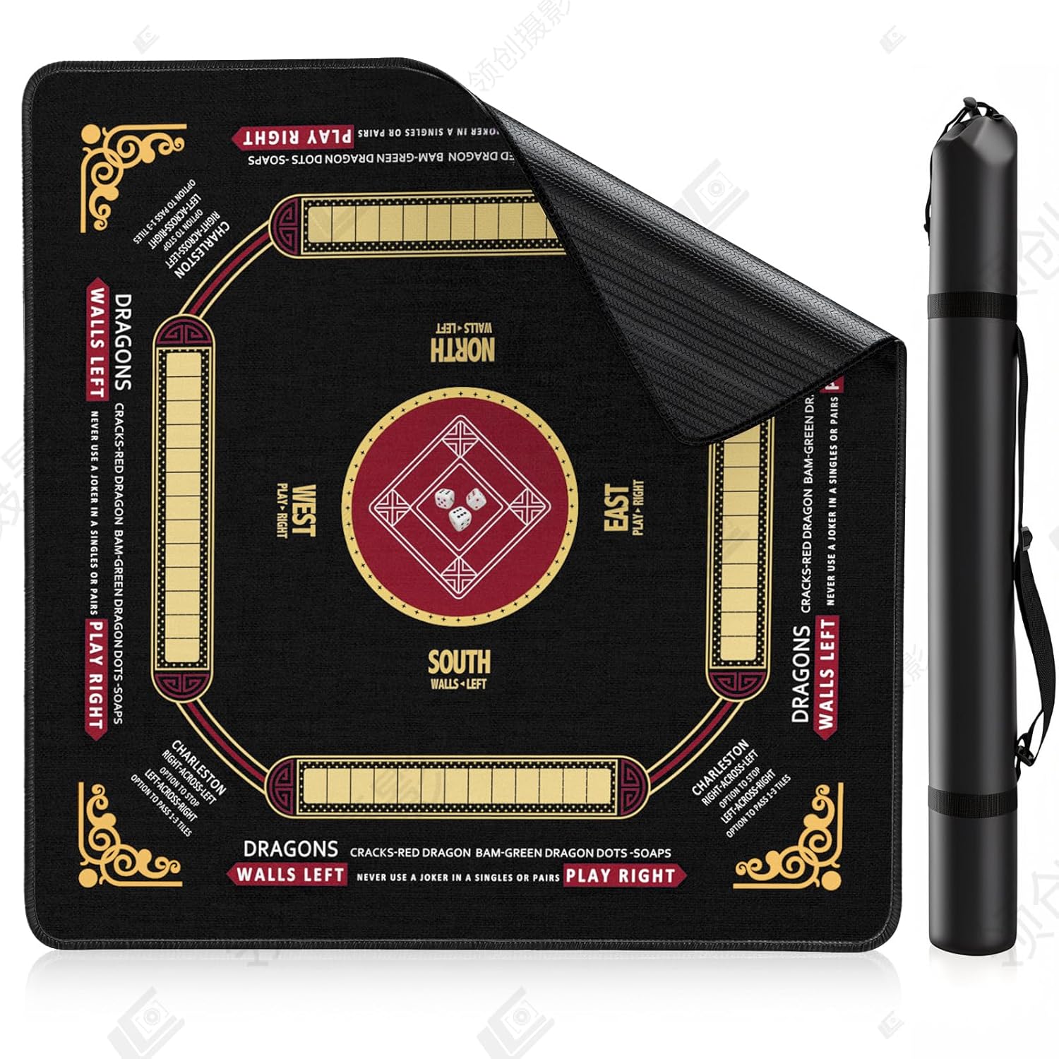 HoRiMe Mahjong Mat for Table 33” x 33”, Premium Non-Slip Noise-Reducing Table Cover, 2mm Thick Waterproof Rubber Game Mat with Carrying Bag – Foldable Mahjong Table Mat for Card & Board Games (Pink)