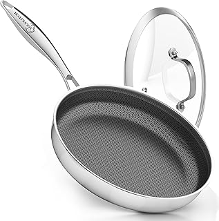 LOLYKITCH 10 In Hybrid Nonstick Stainless Steel Sauté Pan with Lid,Deep Frying Pan,Skillet,Induction Pan,Heavy Duty and Oven Safe,Detachable Handle.
