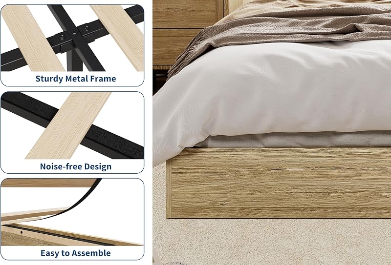 King Size Wooden Platform Bed Frame, Oak image 5