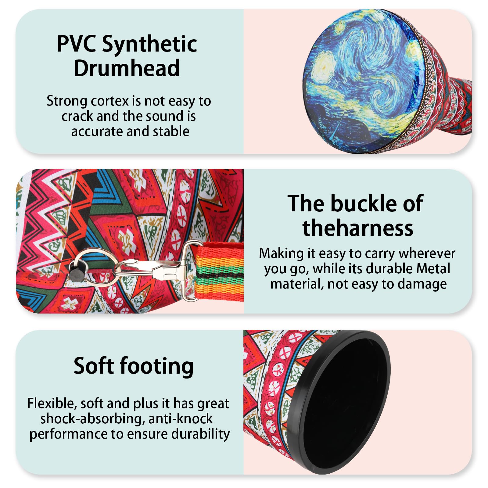 FF Bonfires 8.5-Inch African Drum - Durable PVC Djembe Drums Adults, Multicolor Uneteenth African Drums Percussion Instrument West African Style Djembes Music Healing Instrument for Beginner