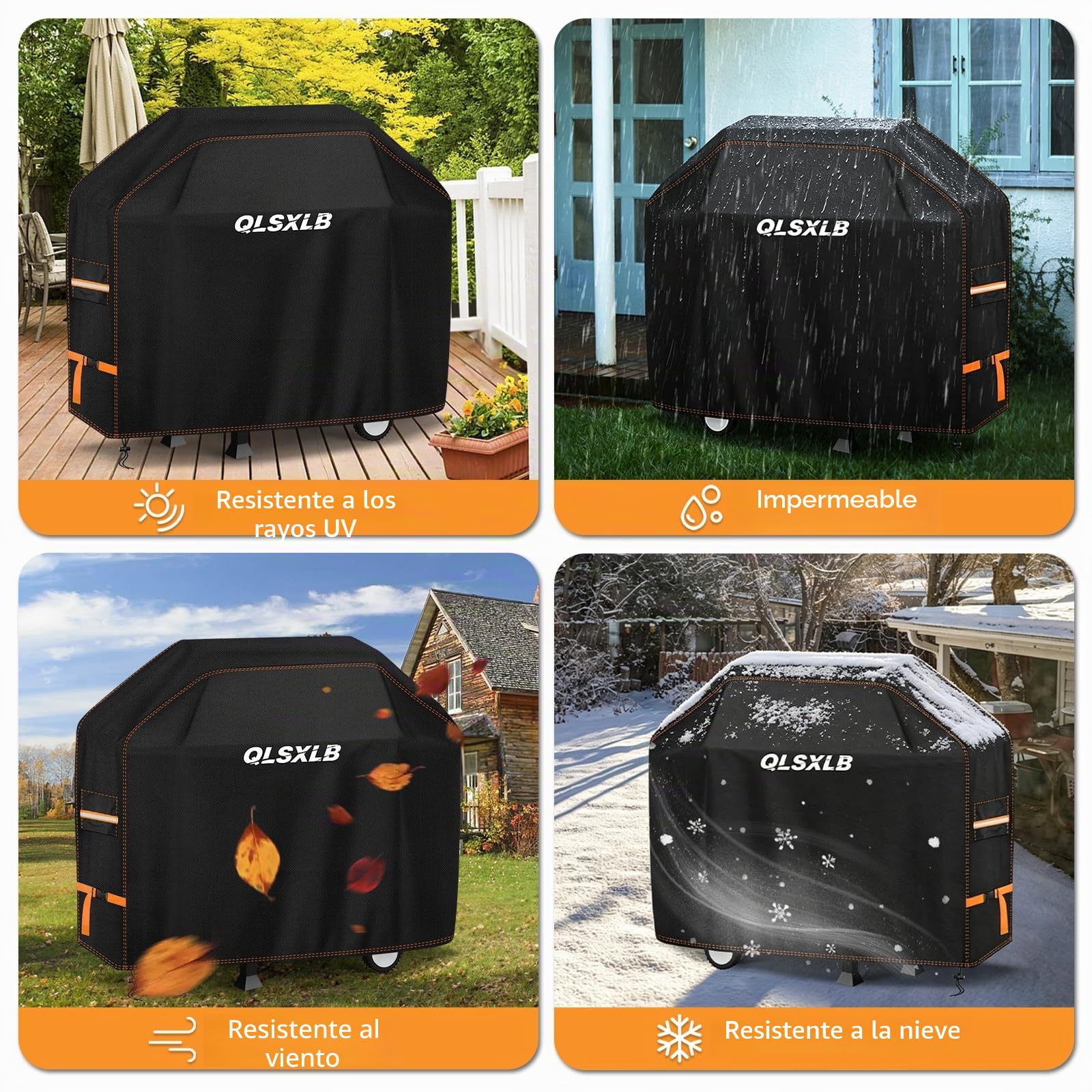 Funda Barbacoa Exterior Impermeable, Resistente Tela 600D Oxford Cubierta BBQ Gas 165x71x122cm, Funda Protectora de Parrilla Universal Anti-Viento/Anti-Polvo/Anti-Humedad Negro