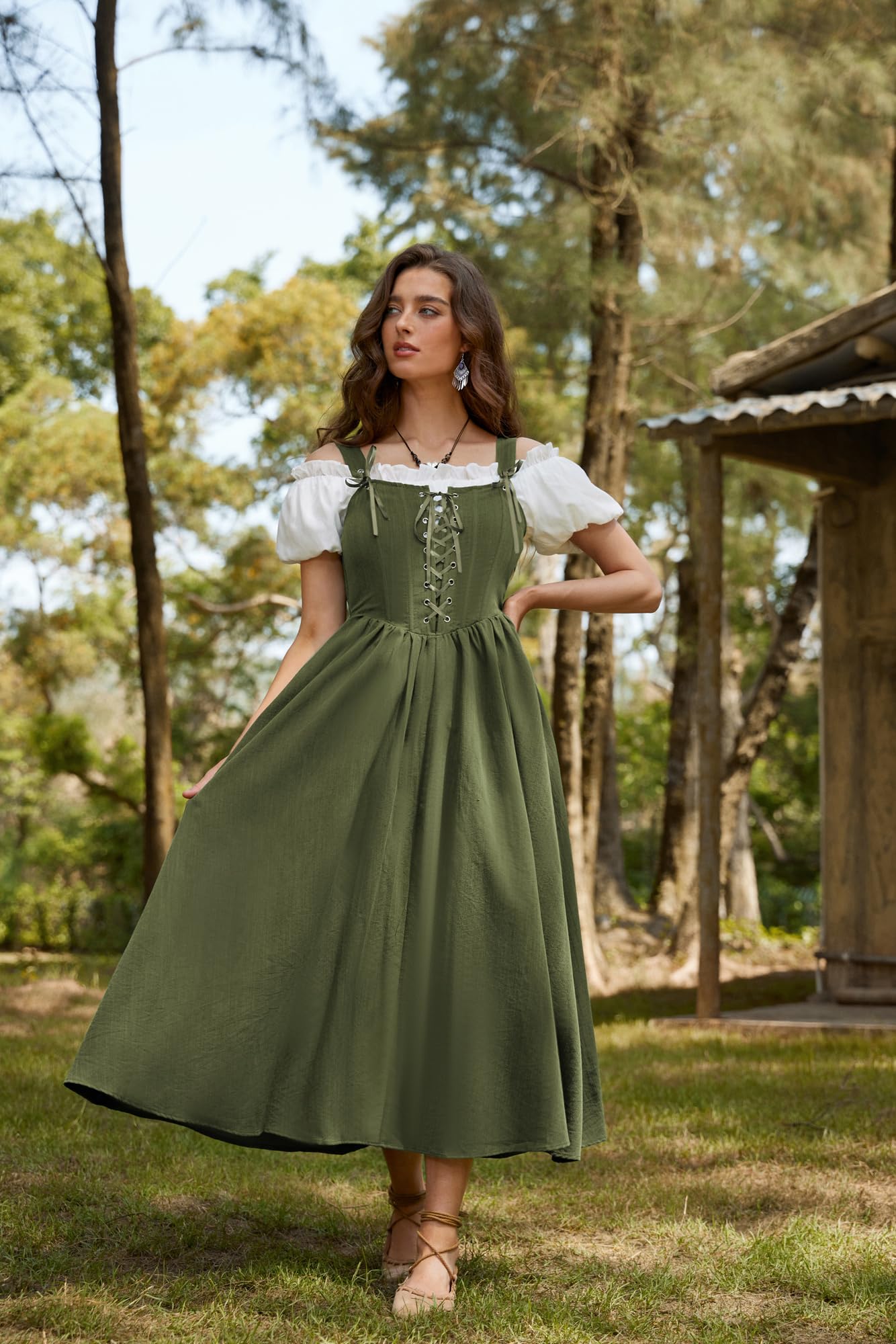 SCARLET DARKNESS Damen Renaissance Korsett Kleid Ärmellos mit Schnürung Gesmokt Mittelalter Maxikleid