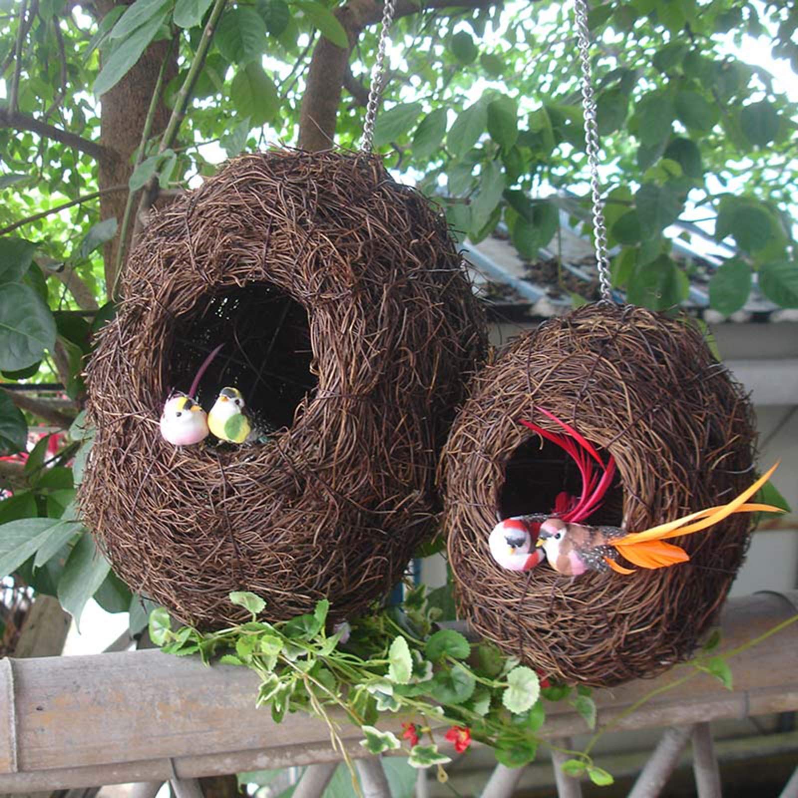 in Fibra Artificiale Cordino a Catena, Casetta per Uccelli Calda da Giardino con Balcone, 30x20 cm (Size : 20x15cm)