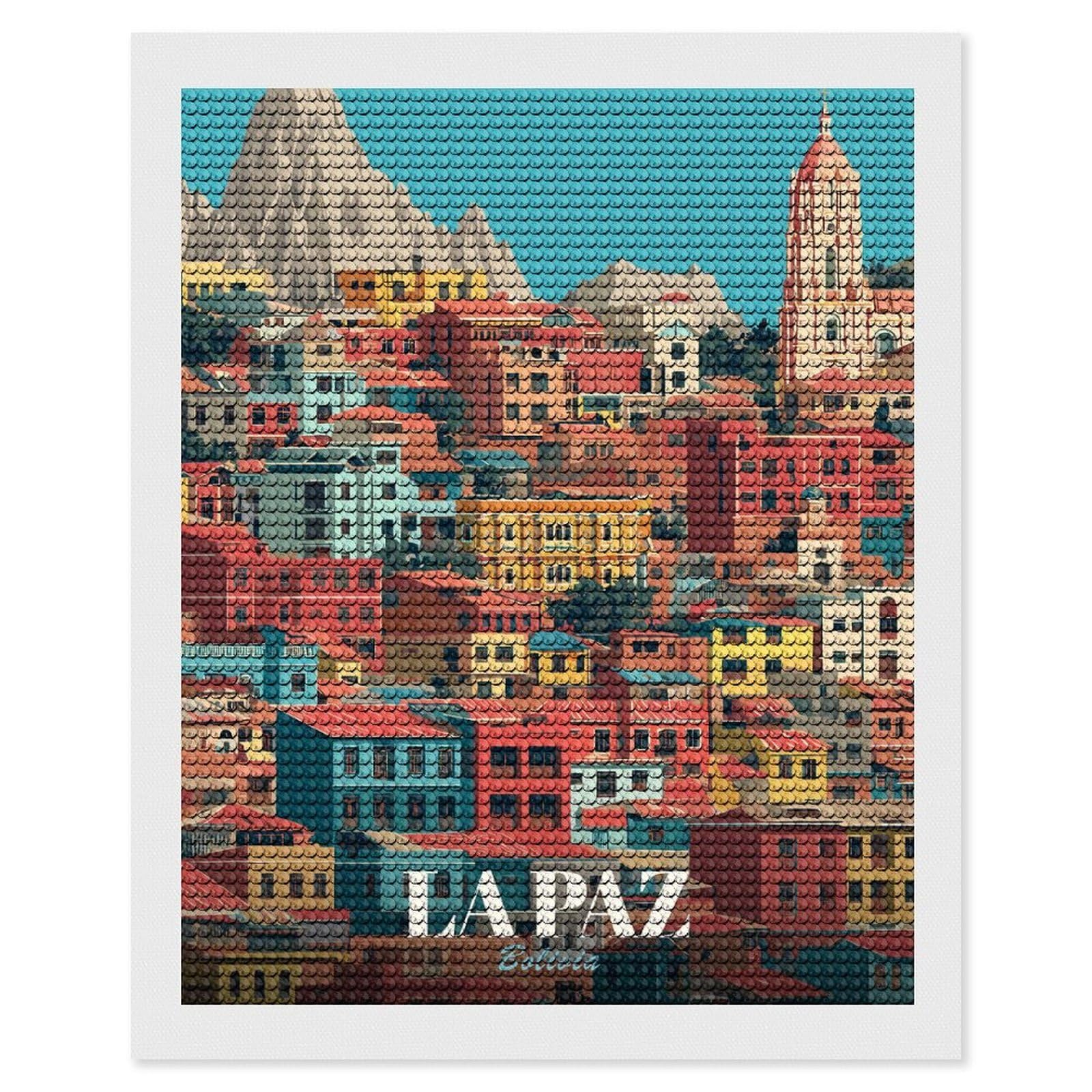 Junmoney La Paz, Bolivia Cityscape Art Diamond Painting Canvas Set 16"x20", Satisfying Creative Project, Easy to Follow Symbols, Fun Craft Experience