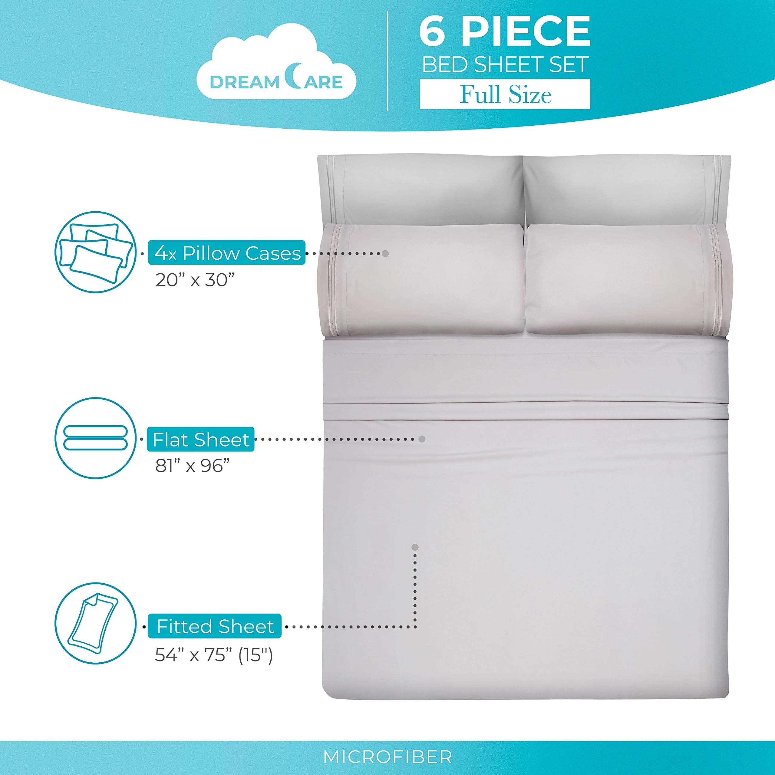 DREAMCARE Sheets Full Size Bed - Cooling Bed Sheets - 6pcs Set - Full ...