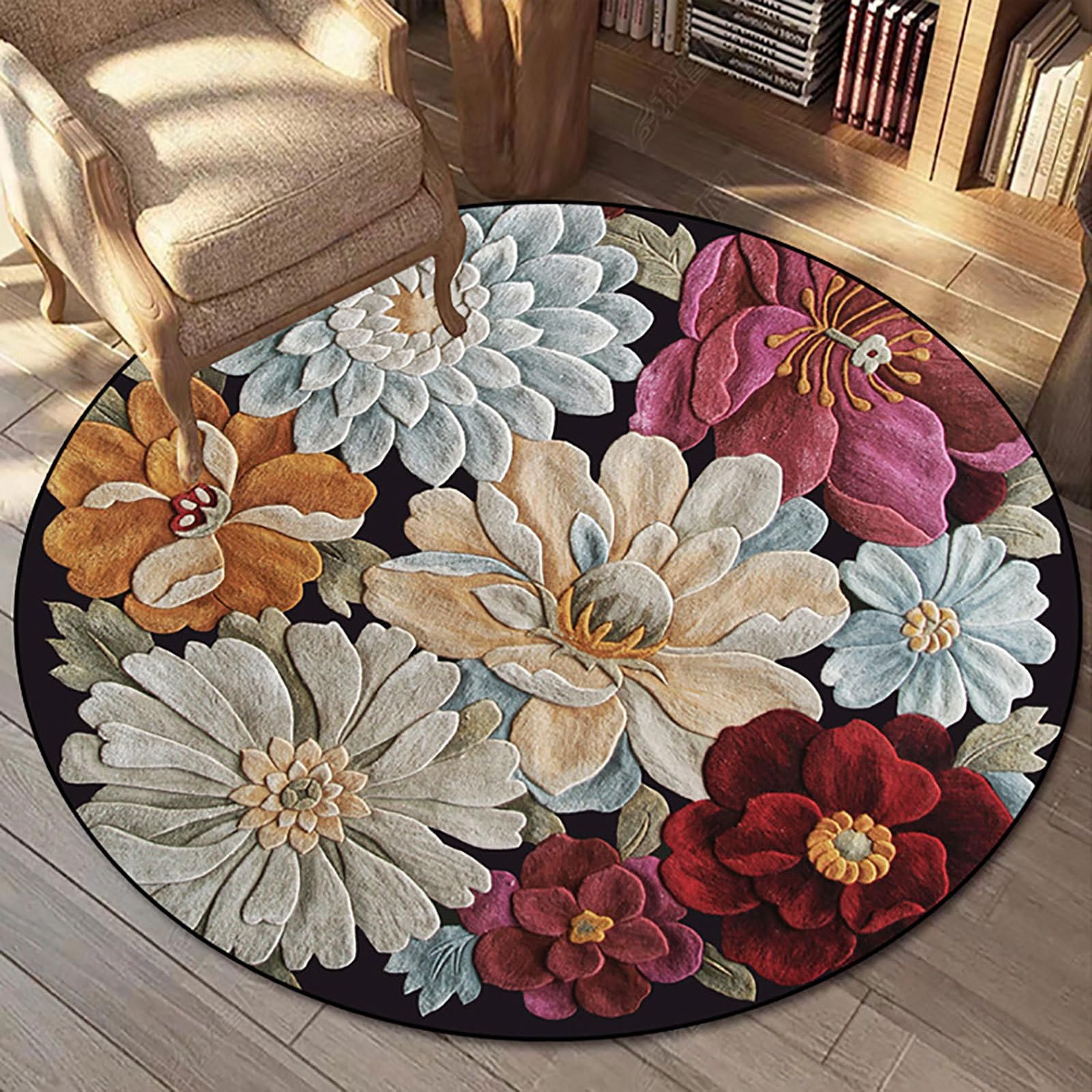 Tapis anti slip Ø 200 cm évite les glissades grand tapis fleur salon cuisine