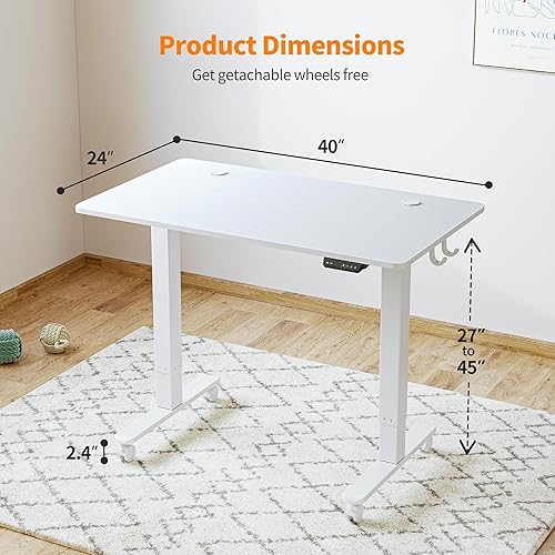 Miniatura 6 de BANTI Escritorio eléctrico de pie de altura ajustable, 40 x 24 pulgadas, escritorio de pie para sentarse de pie, escritorio de memoria pequeña,